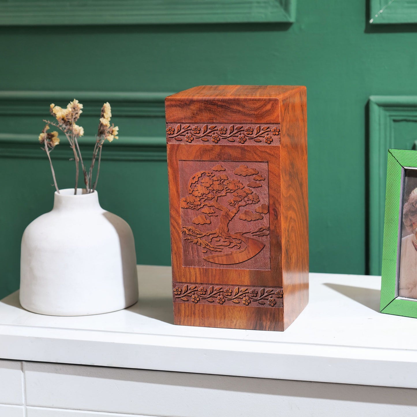 Large Tree of Life wooden urn for human ashes, male or female keepsake memorial burial urn