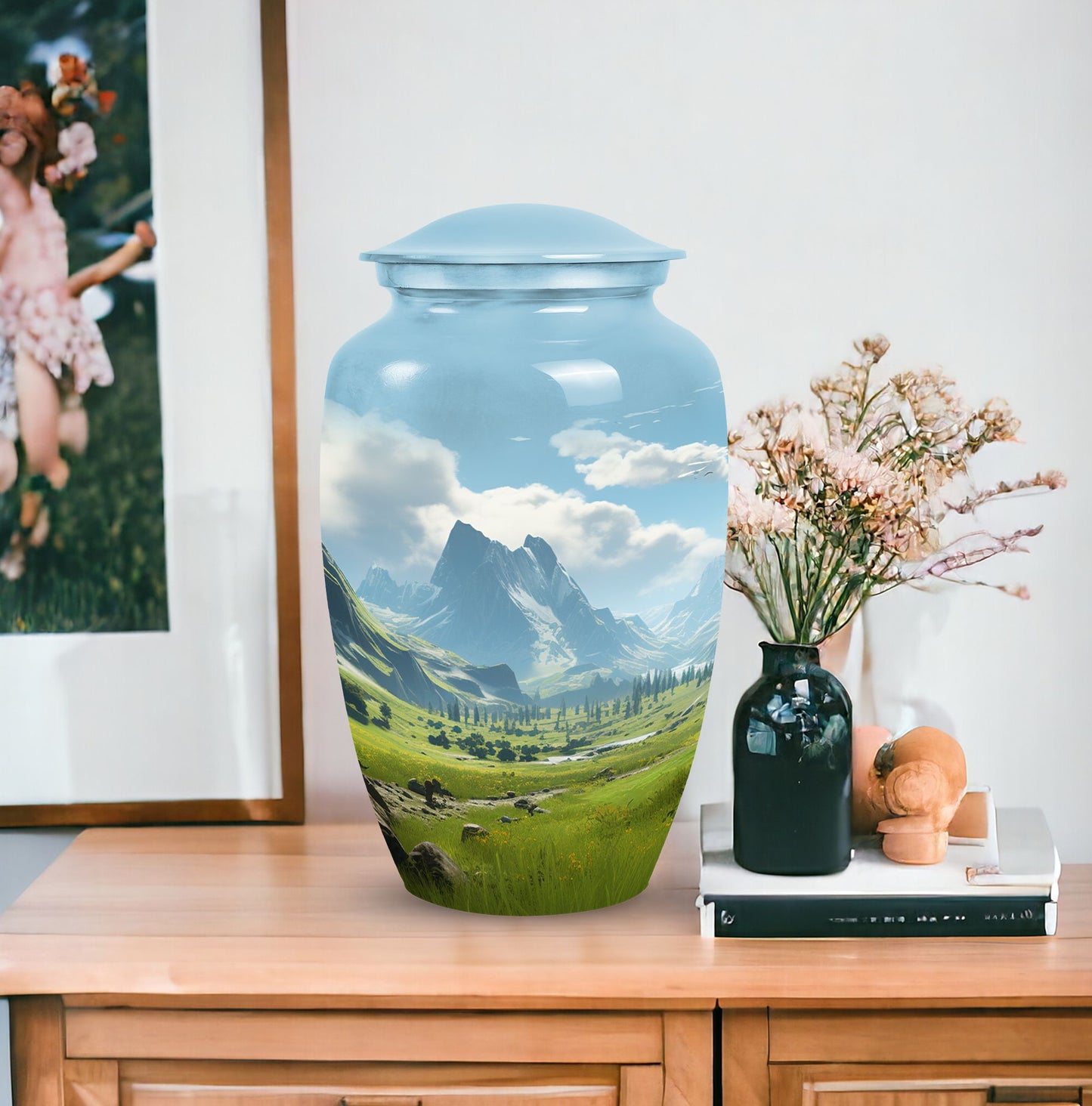 Elegant Ocean Waves urn for adult female ashes, a unique choice for mom or dad cemetery urns, enhancing ocean-themed home decor