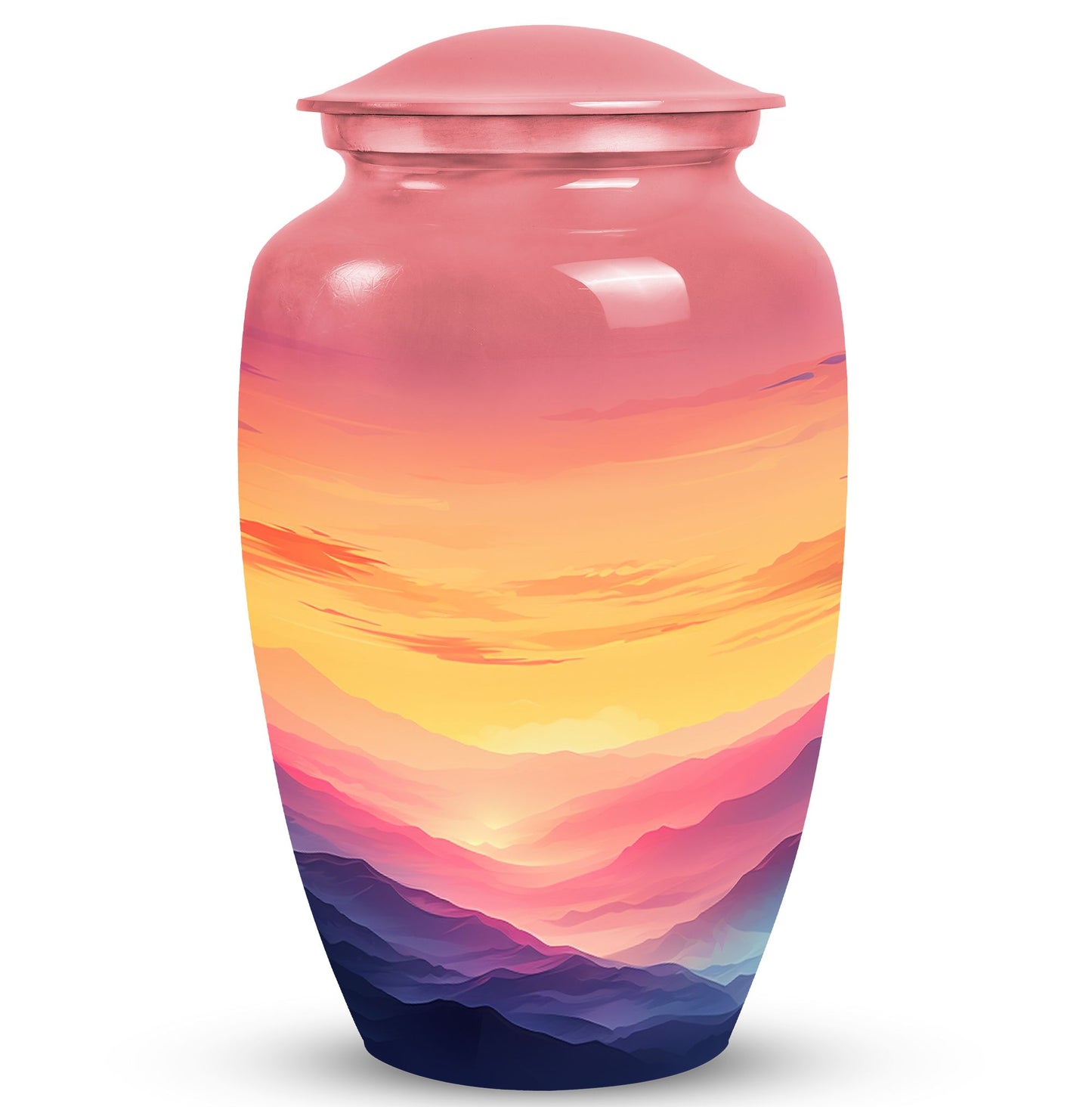 Large mountains themed decorative urn for adult ashes, suitable for men's burial