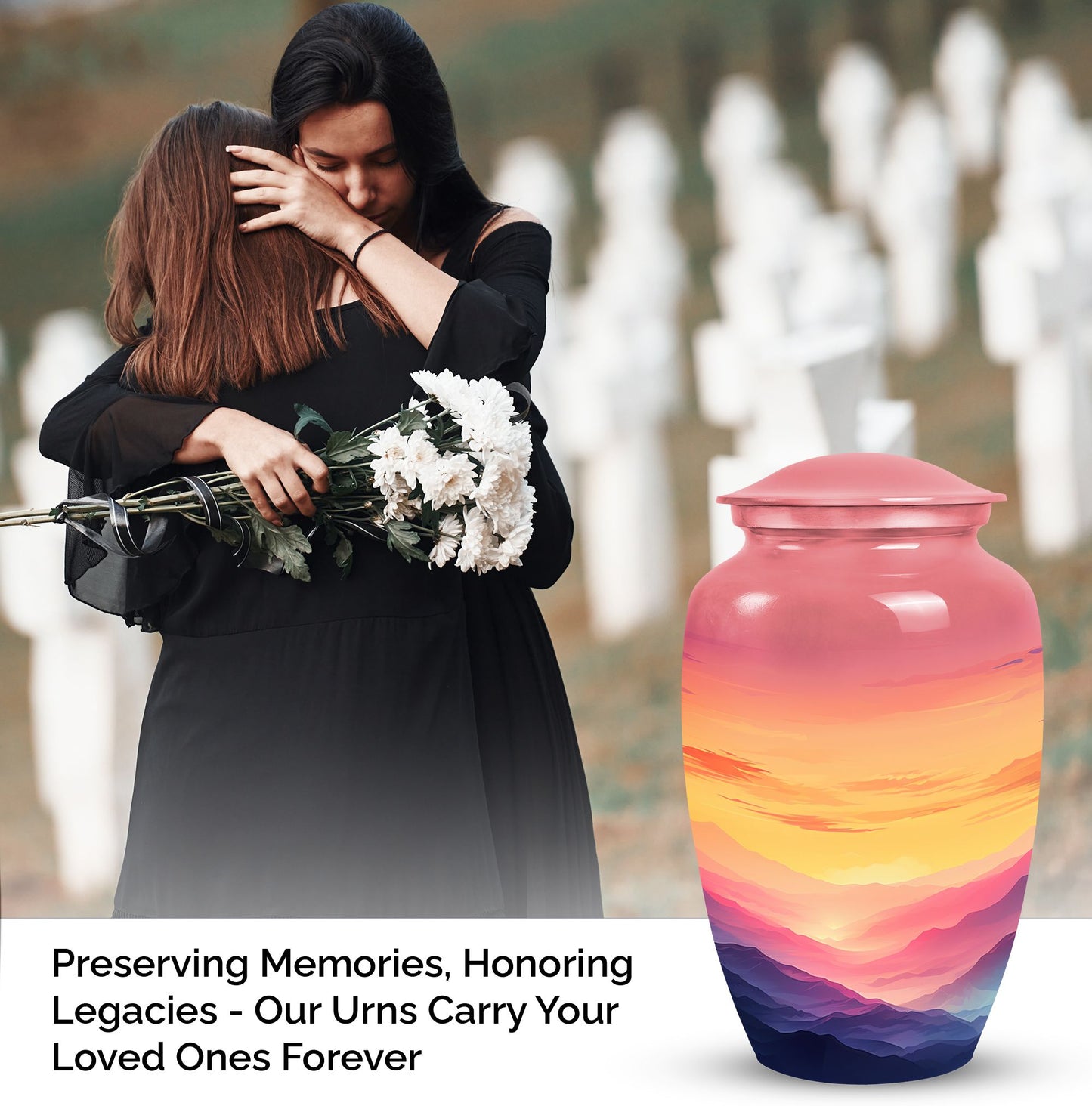 Large mountains themed decorative urn for adult ashes, suitable for men's burial