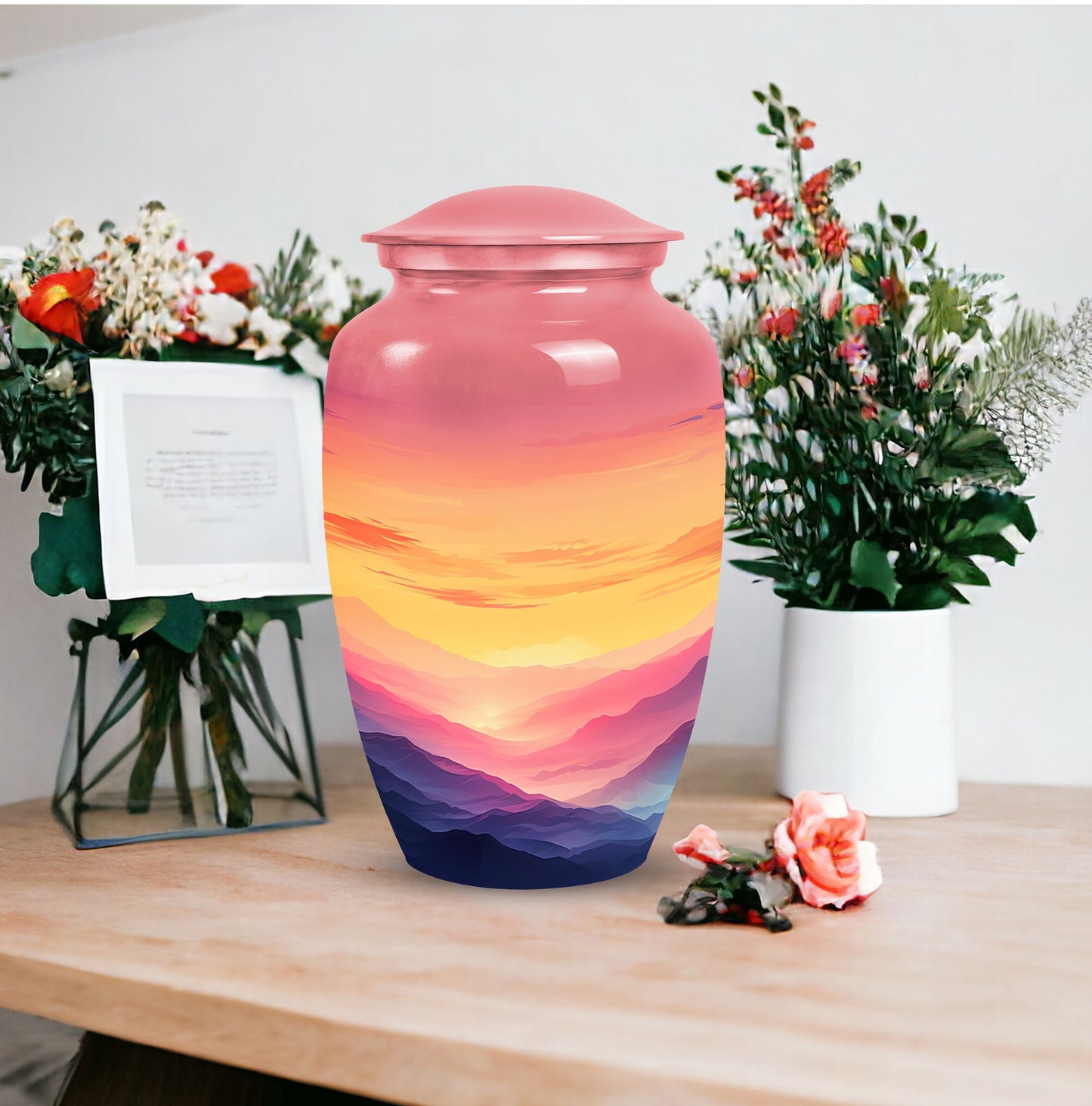 Large mountains themed decorative urn for adult ashes, suitable for men's burial
