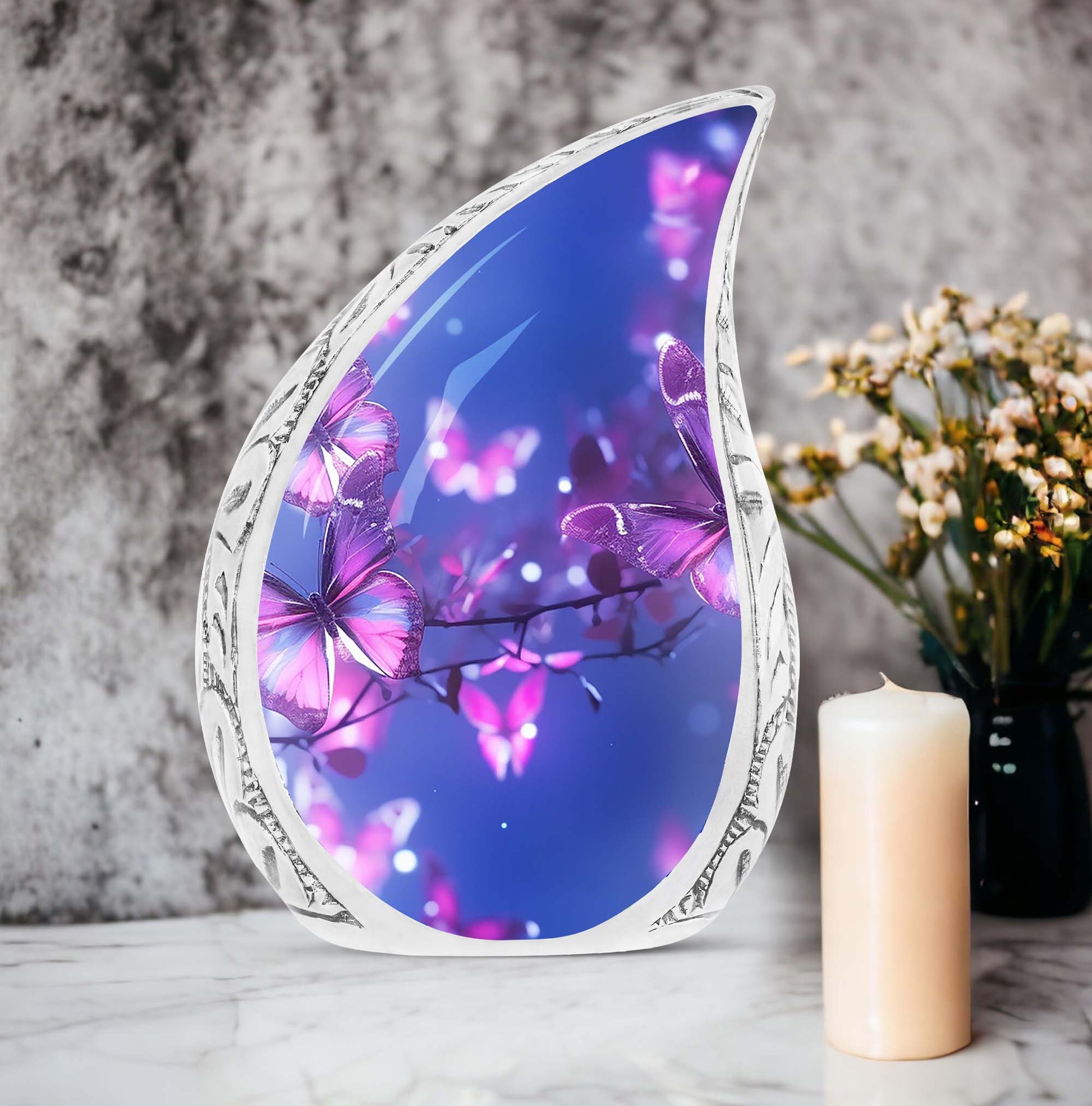 Pink Butterfly Urn, a unique urn for adult female mom's cremation ashes