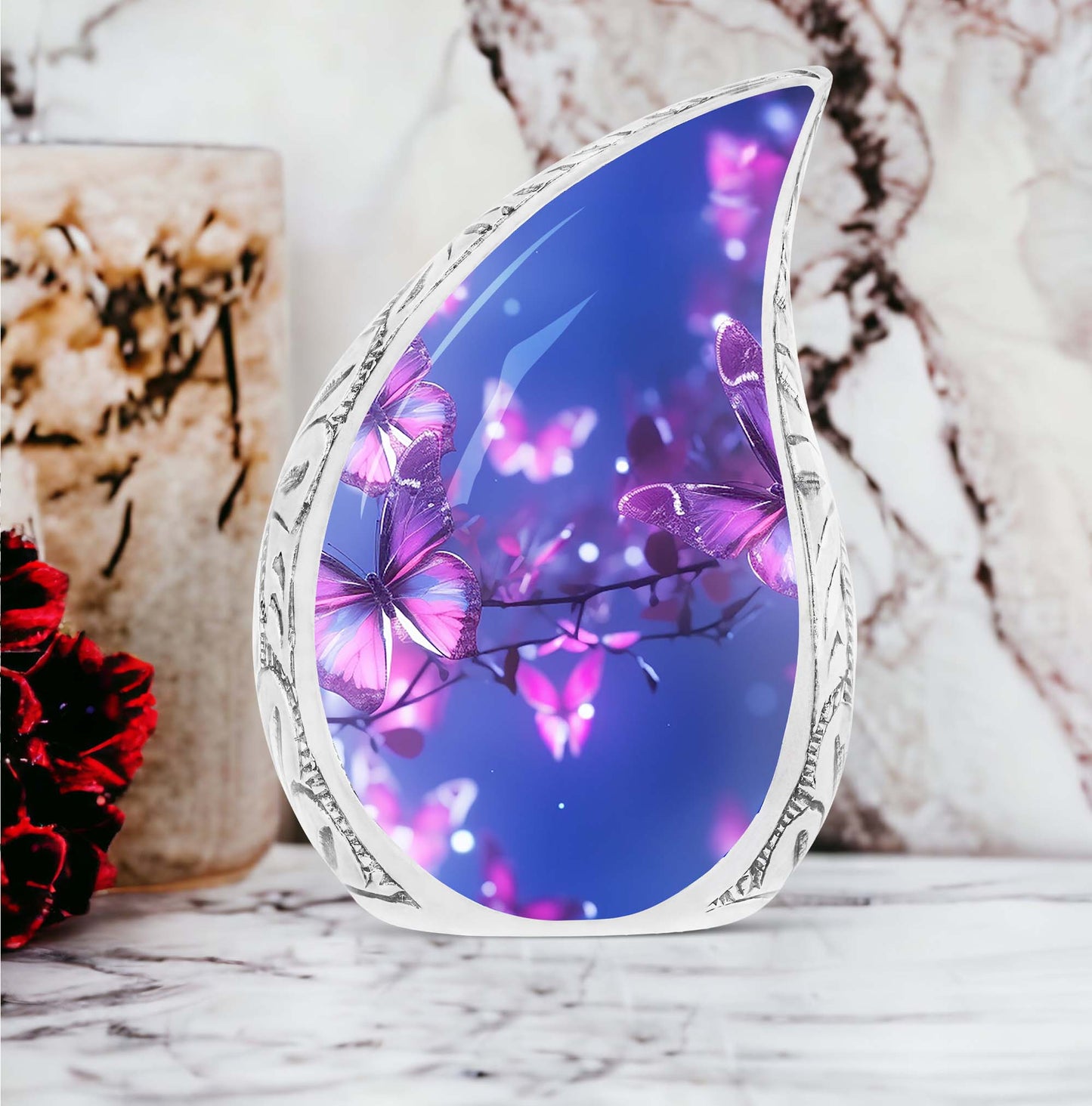 Pink Butterfly Urn, a unique urn for adult female mom's cremation ashes