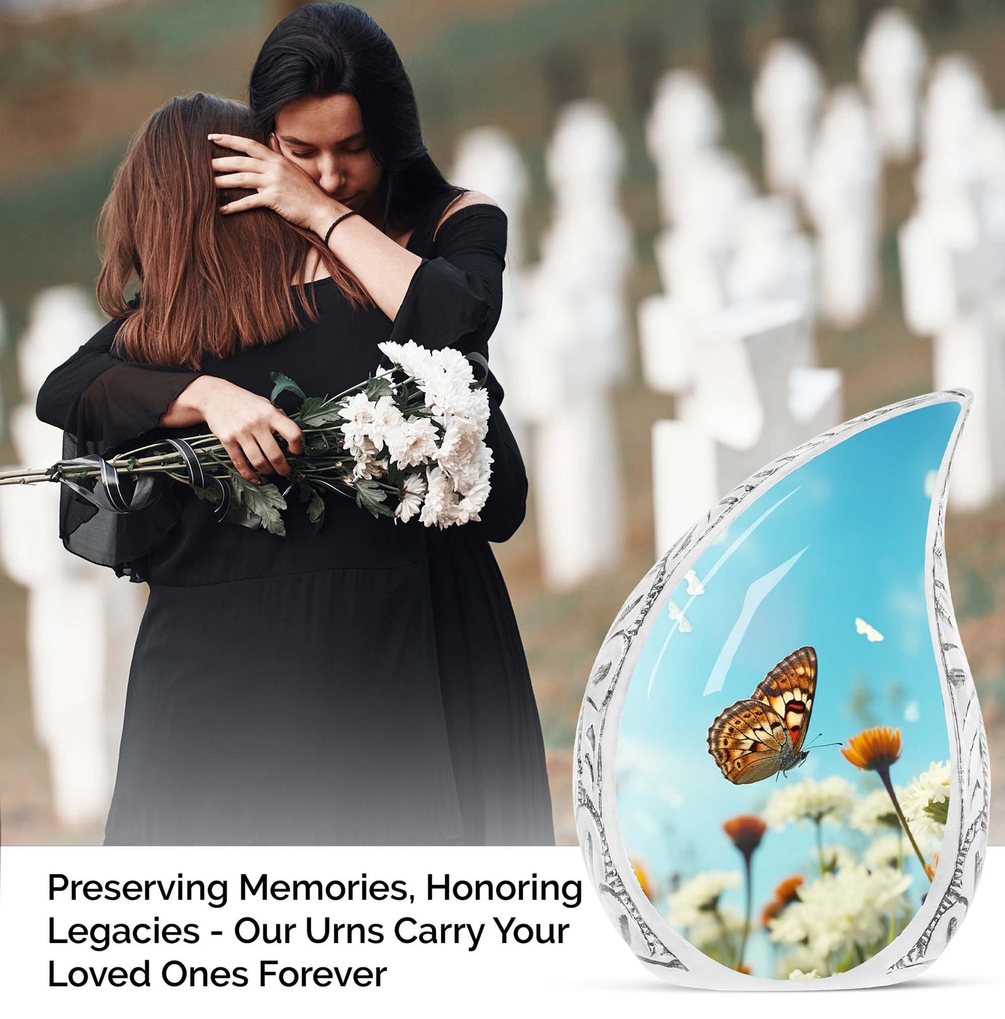 Butterflies Fly Morning Urn, Large Cremation Urn for Ashes of Adult Female