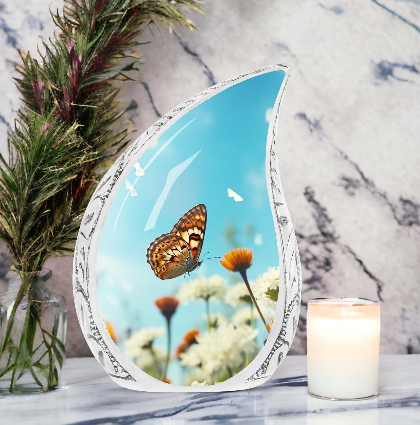 Butterflies Fly Morning Urn, Large Cremation Urn for Ashes of Adult Female