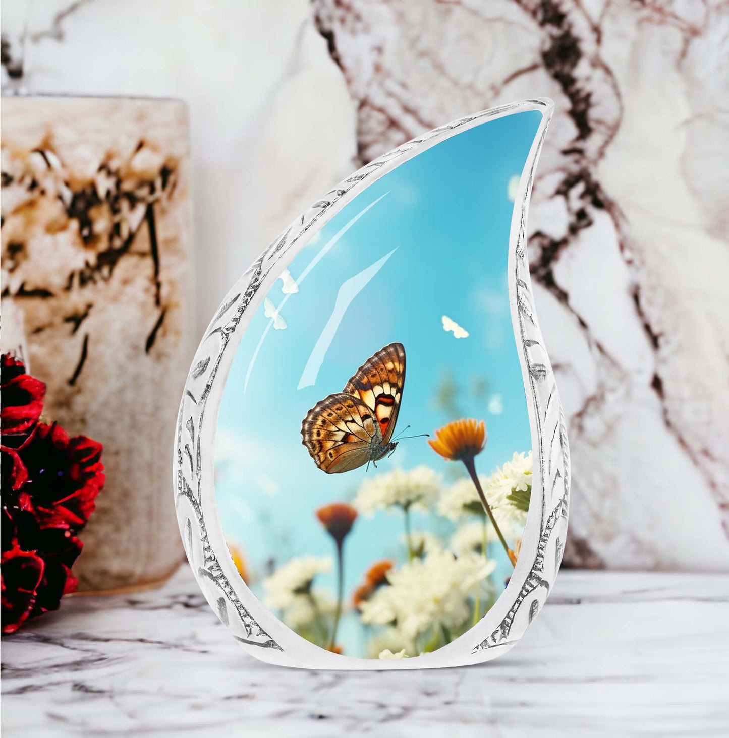 Butterflies Fly Morning Urn, Large Cremation Urn for Ashes of Adult Female