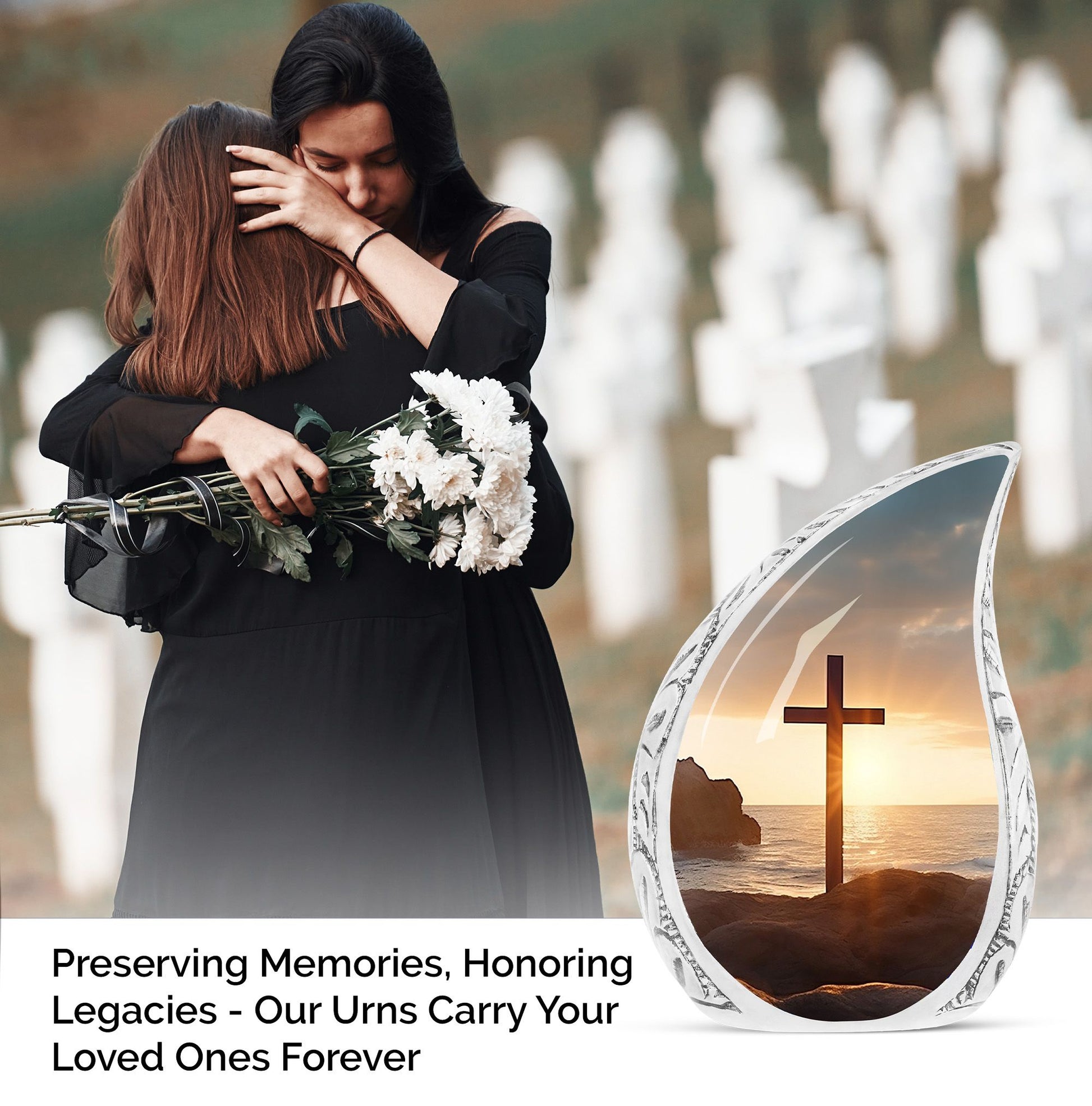 Large Christ Urn with Ocean Background for adult female ashes burial, a unique and beautiful funeral decoration