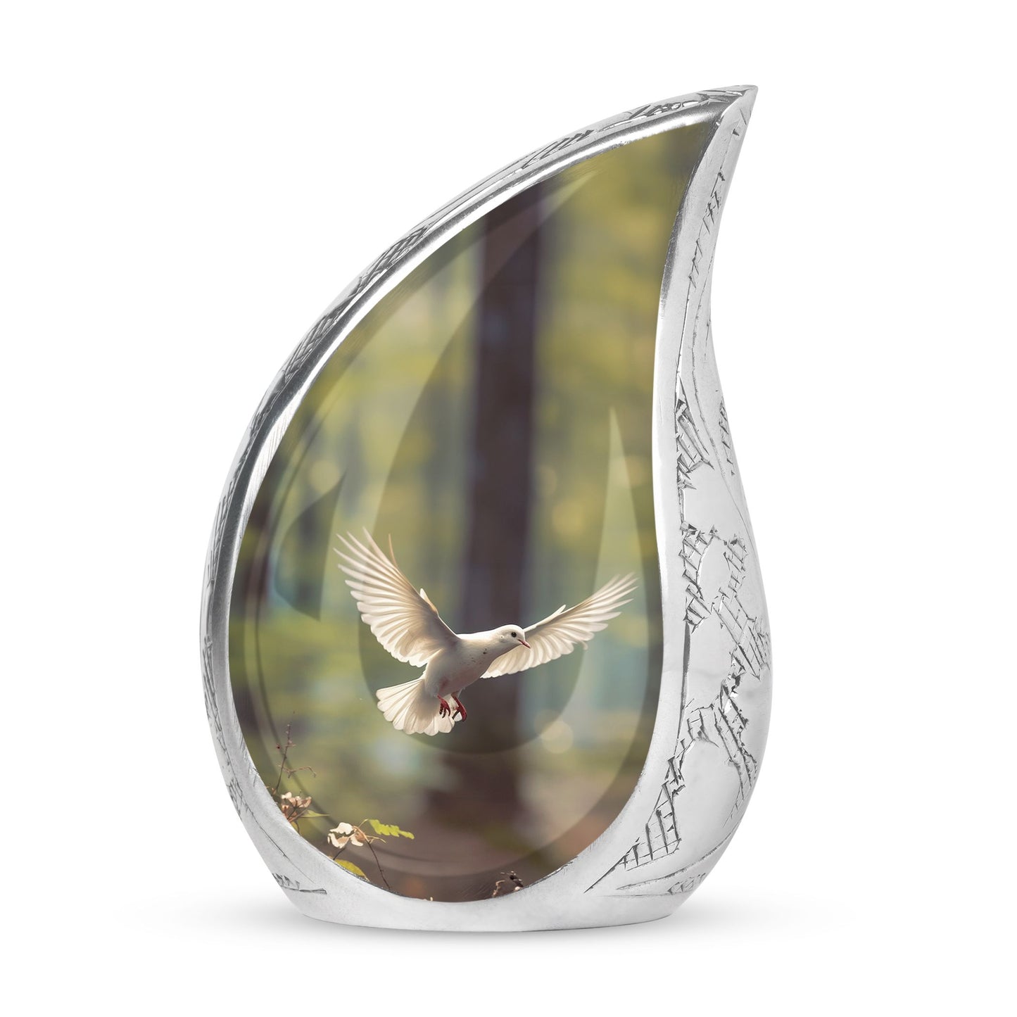 Large urn for adult ashes with Dove flying theme, ideal for funeral decorations and cremation ceremonies