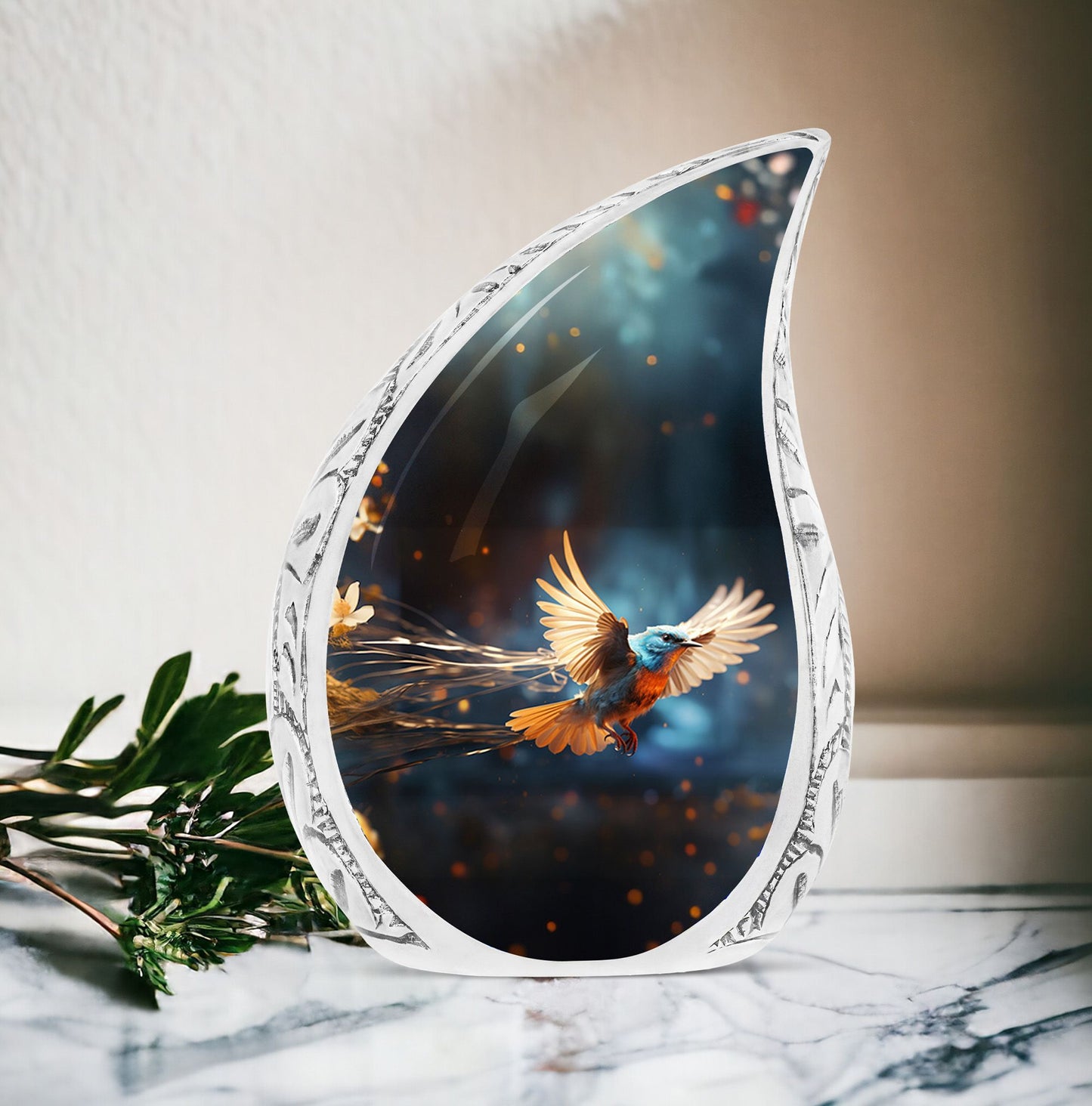 Large red Sparrow flying urn for human ashes, suitable funeral decoration or Mom's metal cremation urn