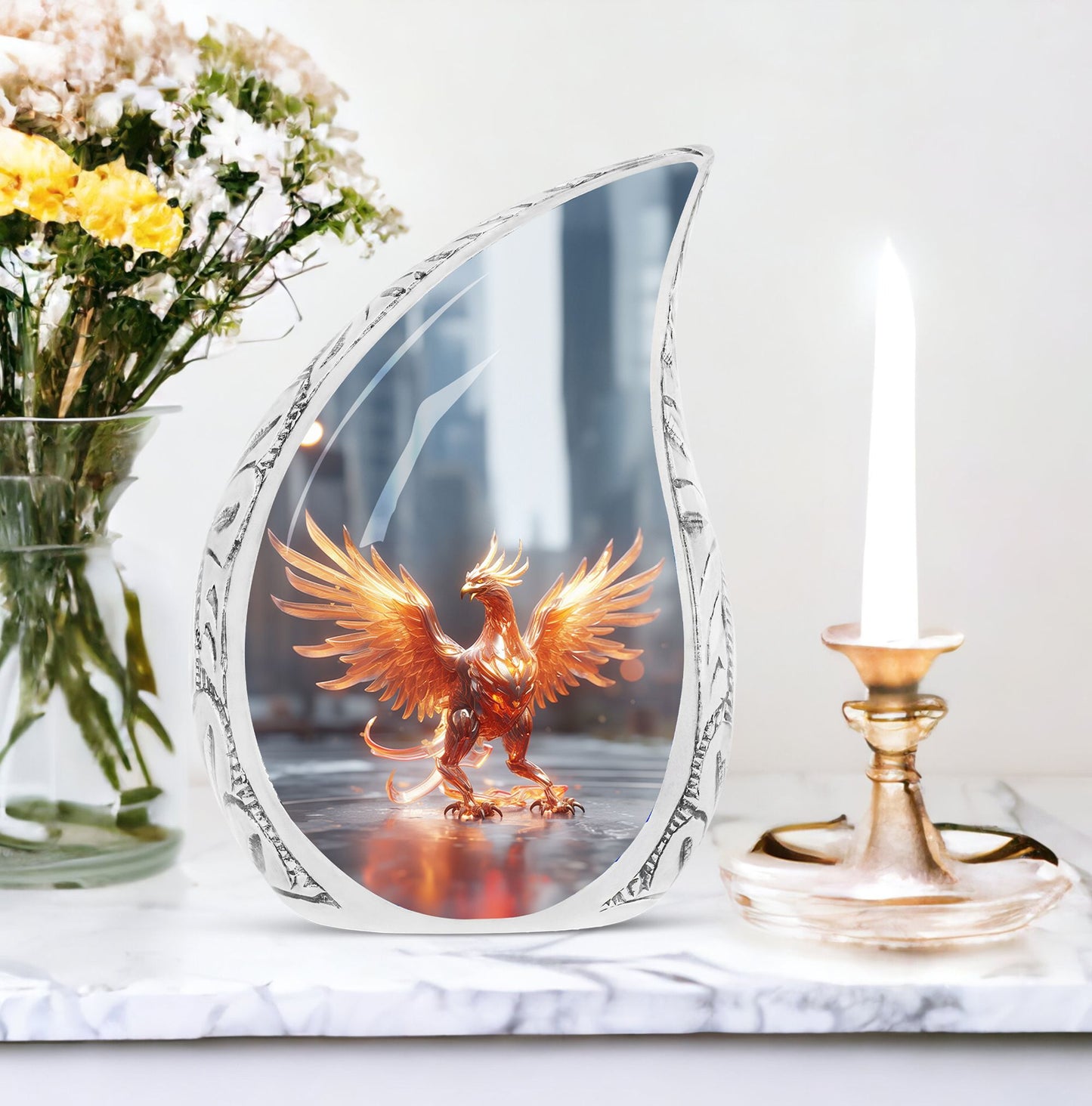 Large Phoenix urn for adults, symbolizing a Phoenix spreading wings, ideal for burial in the ground and holding human ashes