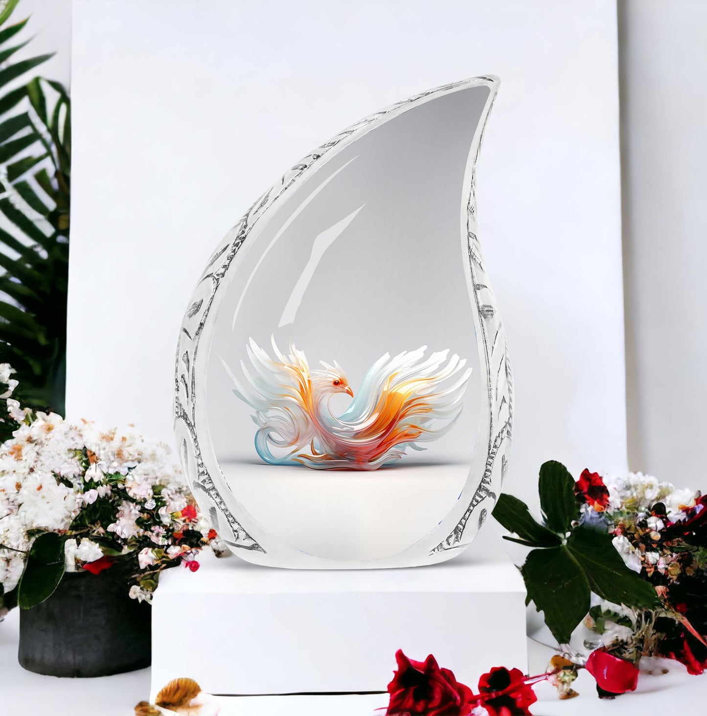 White Phoenix large urn for adult ashes, ideal for funeral and memorial decorations