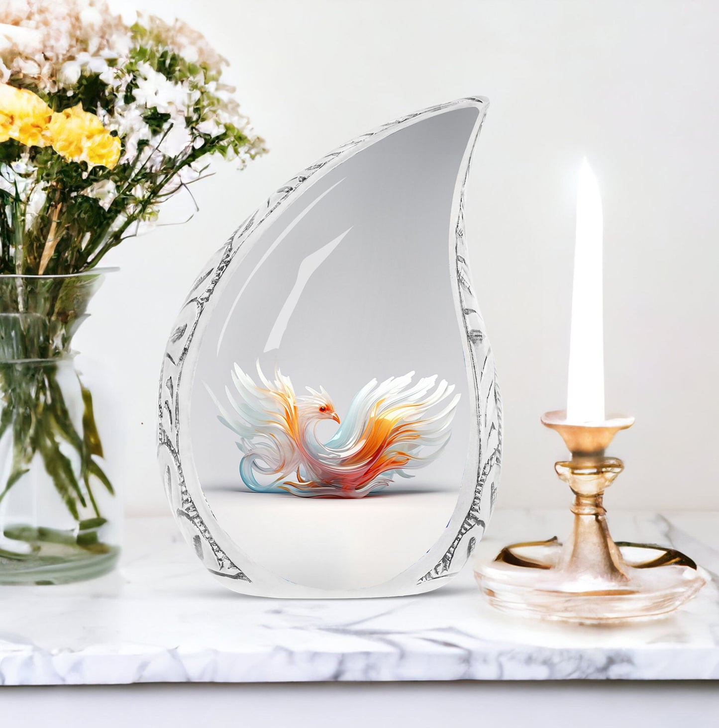 White Phoenix large urn for adult ashes, ideal for funeral and memorial decorations