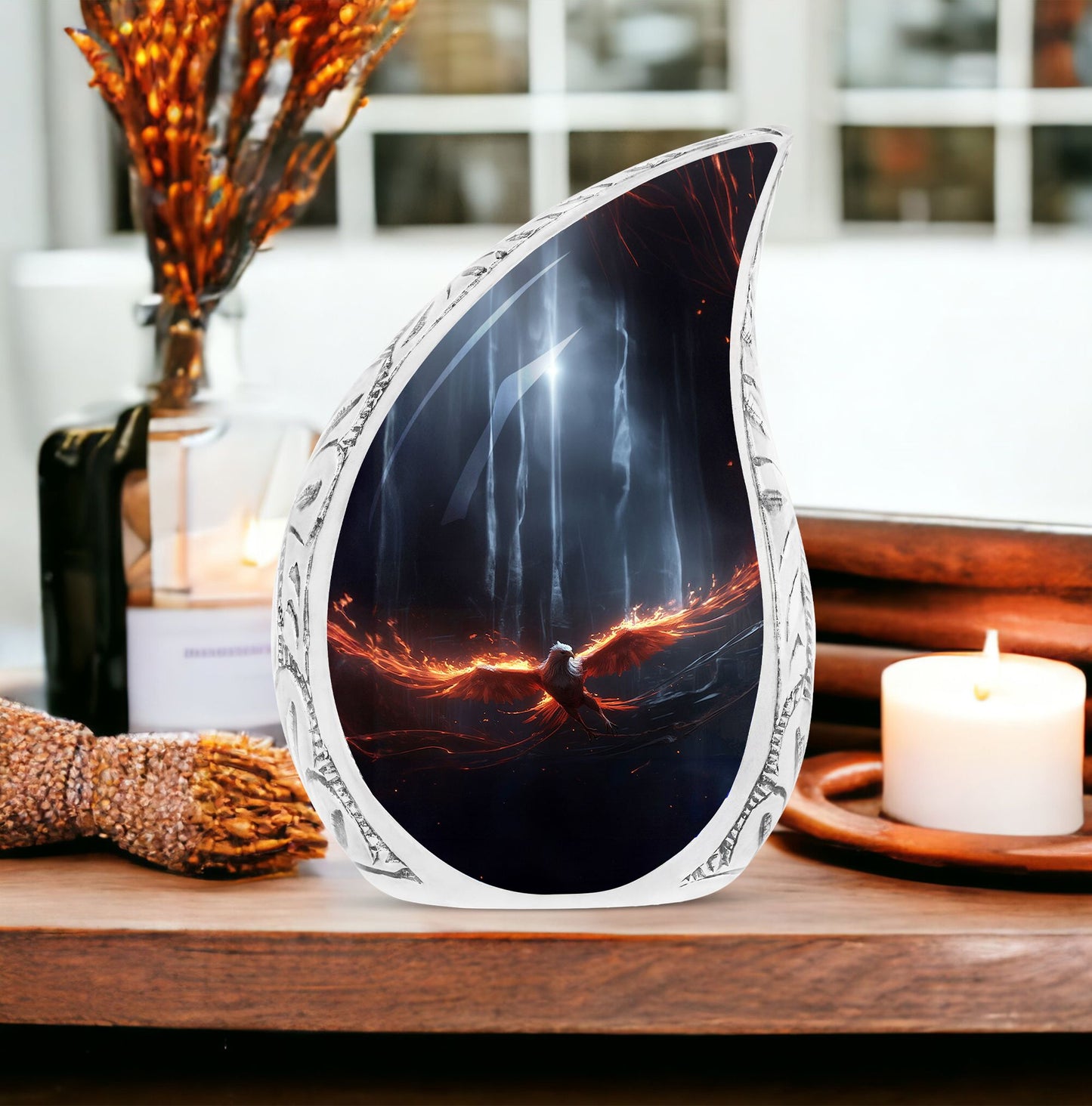 Large Fire Phoenix Fly-In Palace cremation urn, a unique funeral decoration suitable for both male and female ashes