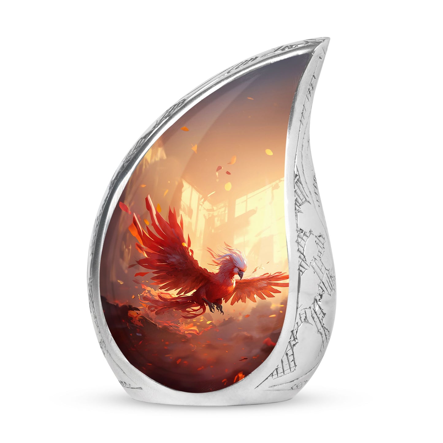 Red and White Phoenix Bird Cremation Urn for Adult Male Ashes