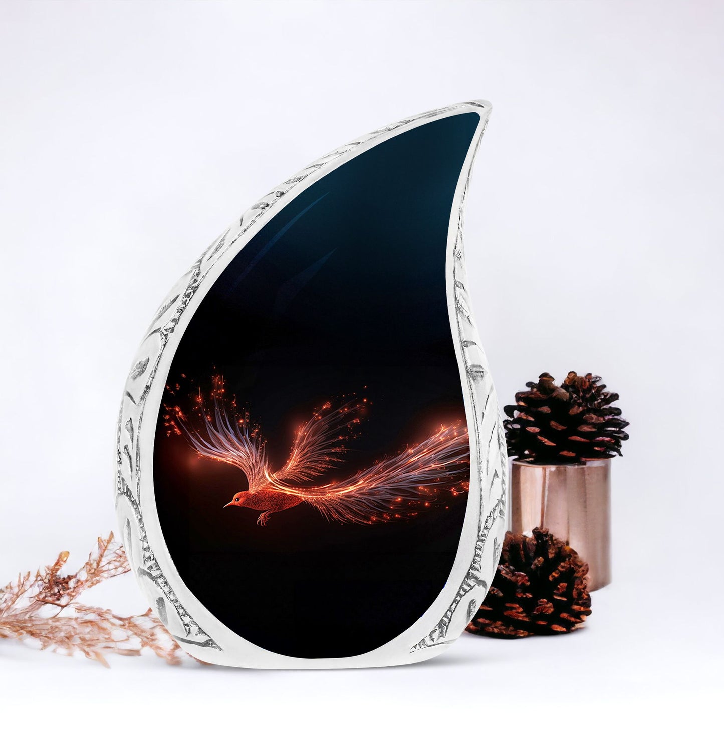 Large Red Sparrow themed cremation urn for human ashes, suitable for adult women