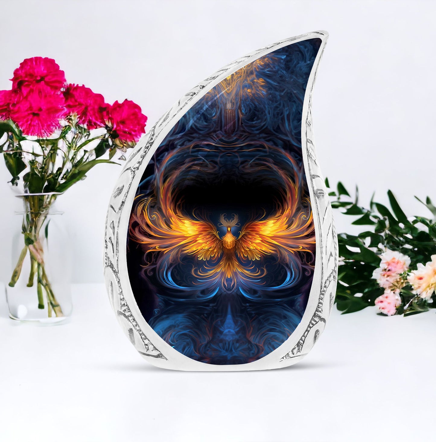 Large+Yellow+Phoenix+Spreading+Wings,+adult+cremation+urn+in+en,+human+ashes+urn,+funeral+decor