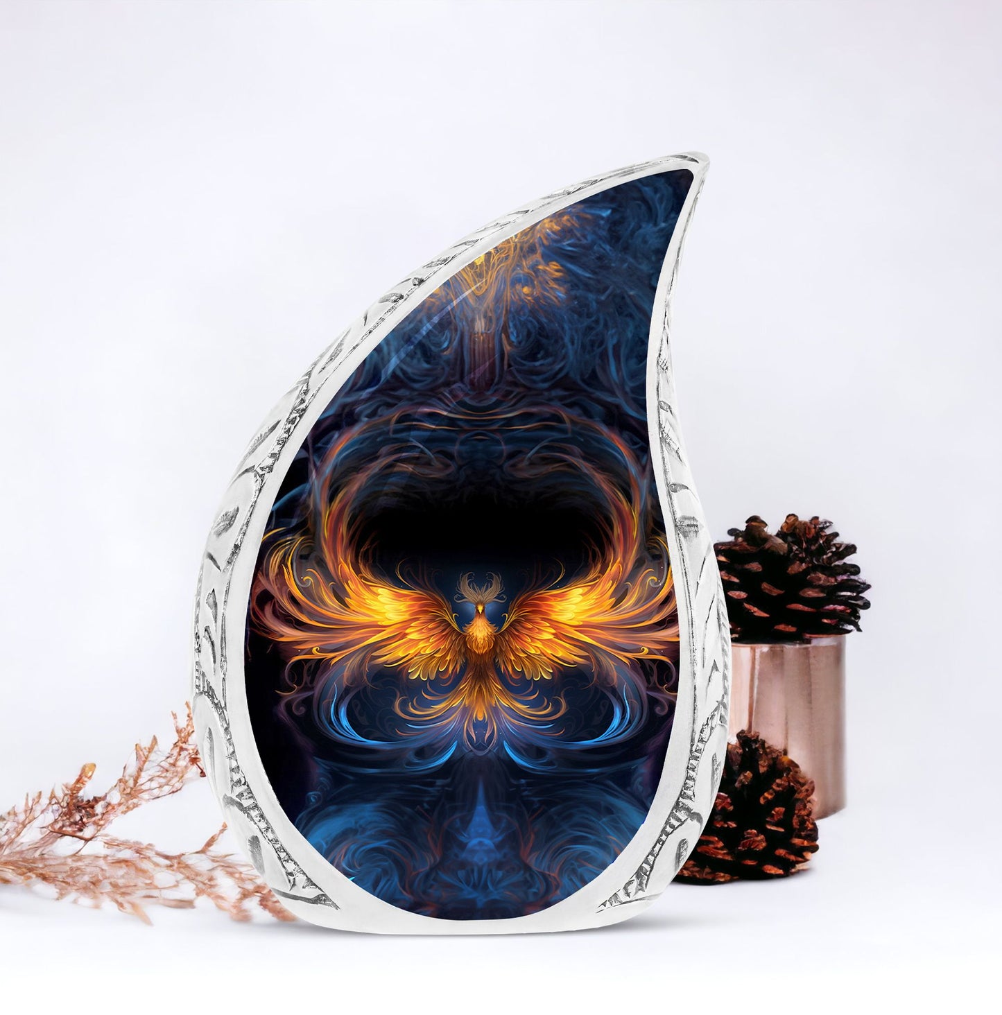 Large+Yellow+Phoenix+Spreading+Wings,+adult+cremation+urn+in+en,+human+ashes+urn,+funeral+decor
