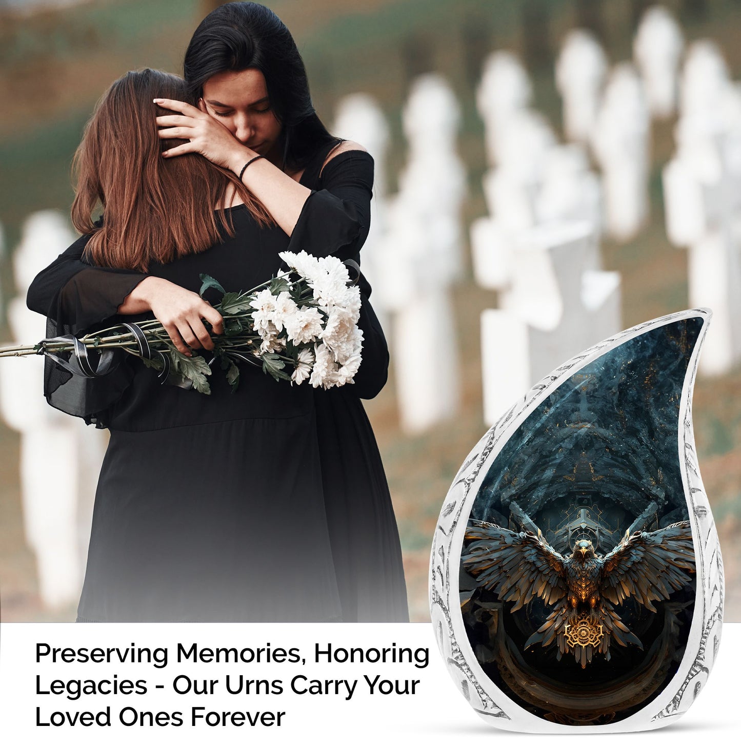 Large eagle urn, ideal for adult ashes honoring the journey to the soul gate, suitable for both male and female remembrance.