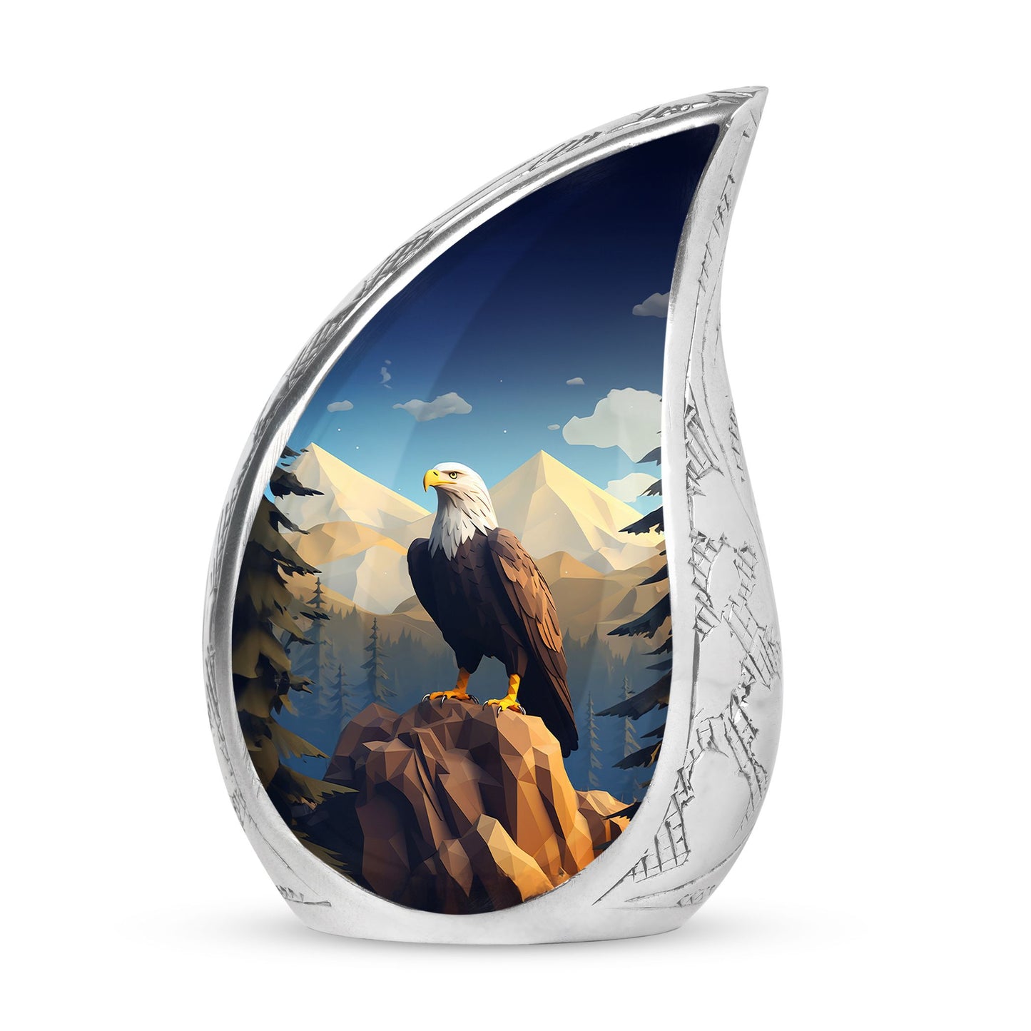 Large eagle urn in a mountain setting for adult male ashes, suitable for cremation and funeral purposes