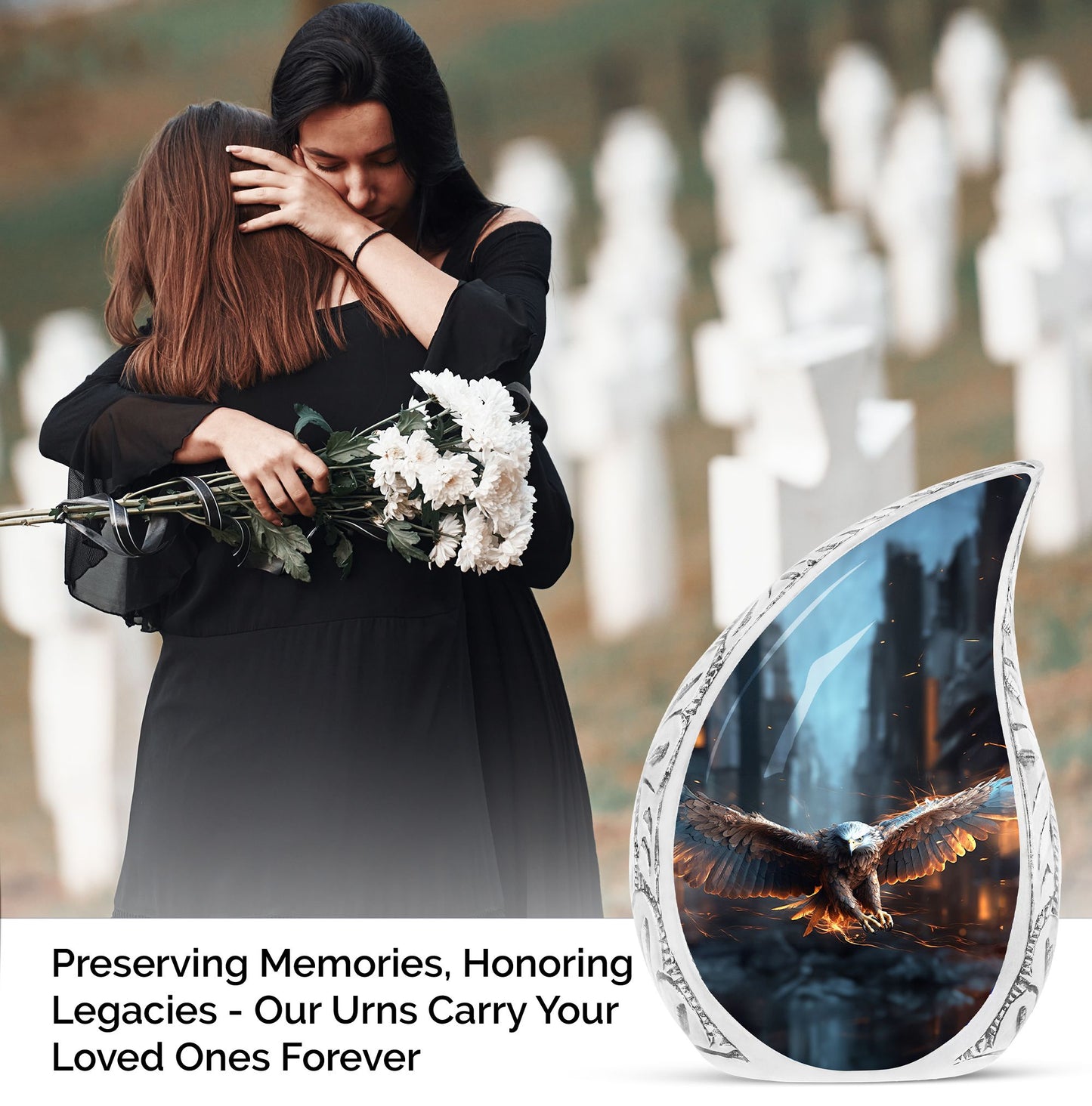 Large Eagle-themed cremation urn, perfect for preserving adult human ashes in a dignified manner
