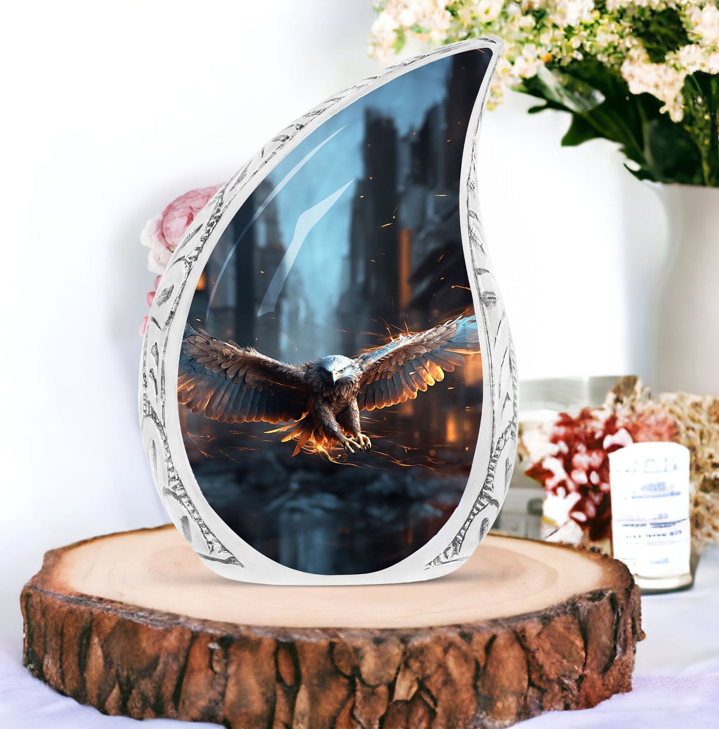 Large Eagle-themed cremation urn, perfect for preserving adult human ashes in a dignified manner