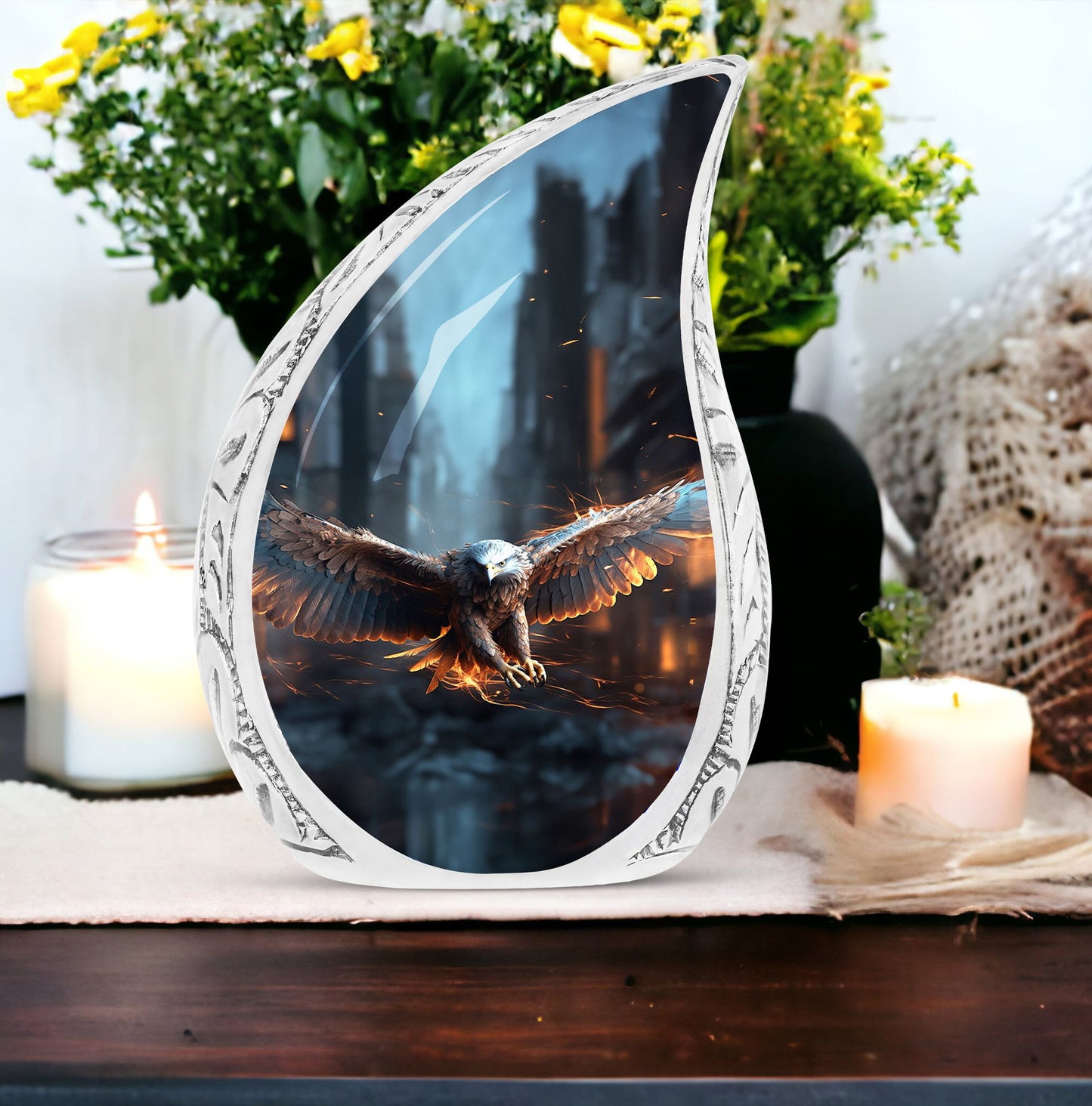 Large Eagle-themed cremation urn, perfect for preserving adult human ashes in a dignified manner