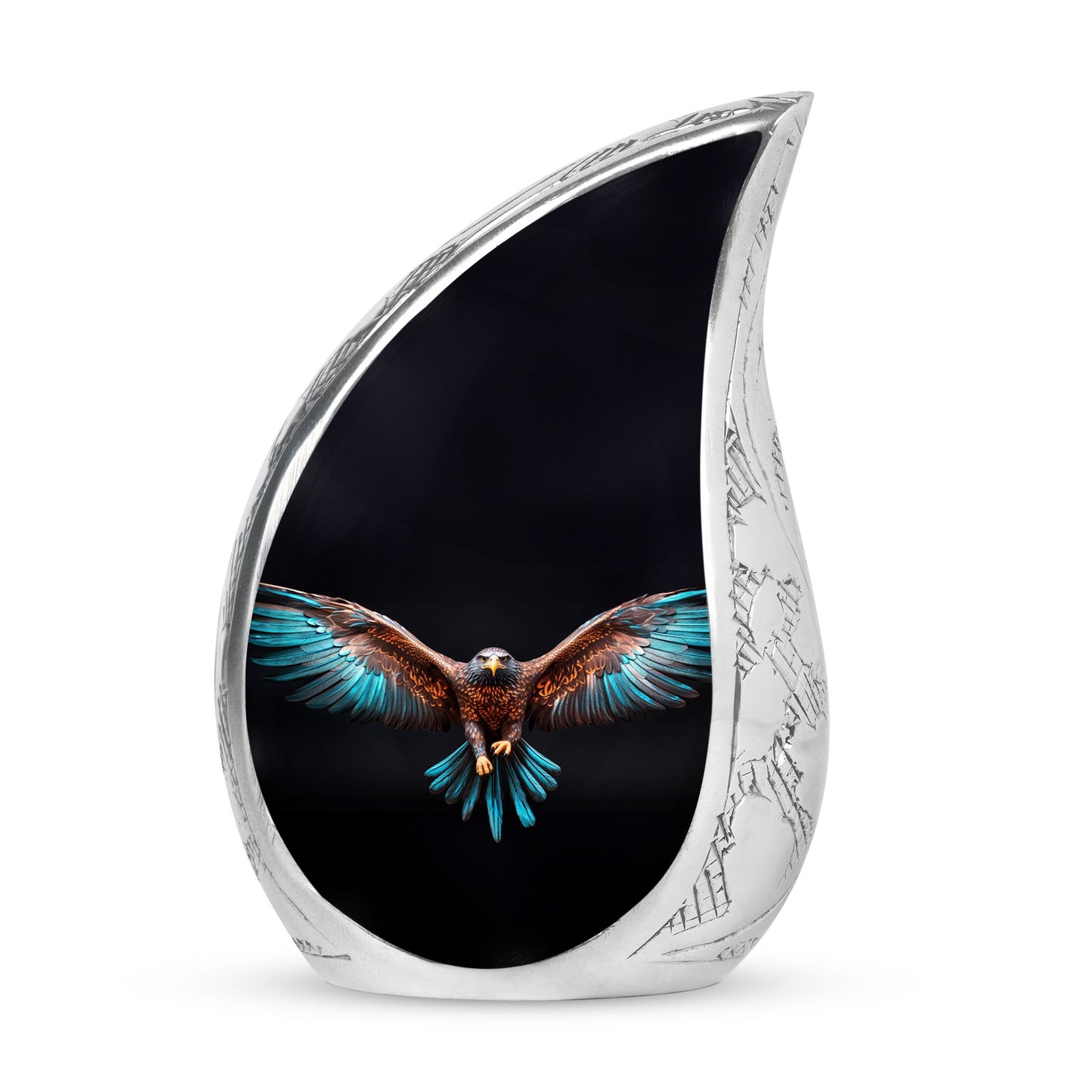 Large Eagle Urn with spread wings on a black background, suitable for adult human ashes burial and memorial purposes