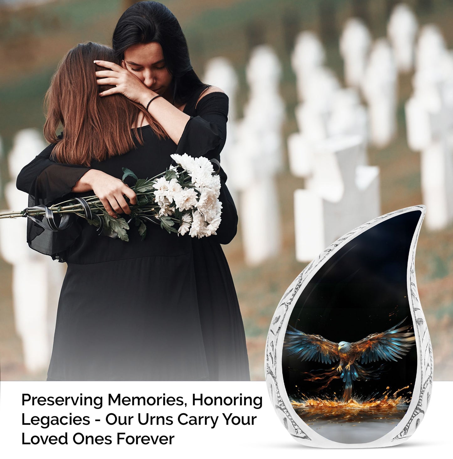 Large white head eagle urn designed for holding adult human ashes, ideal for funerals and memorials