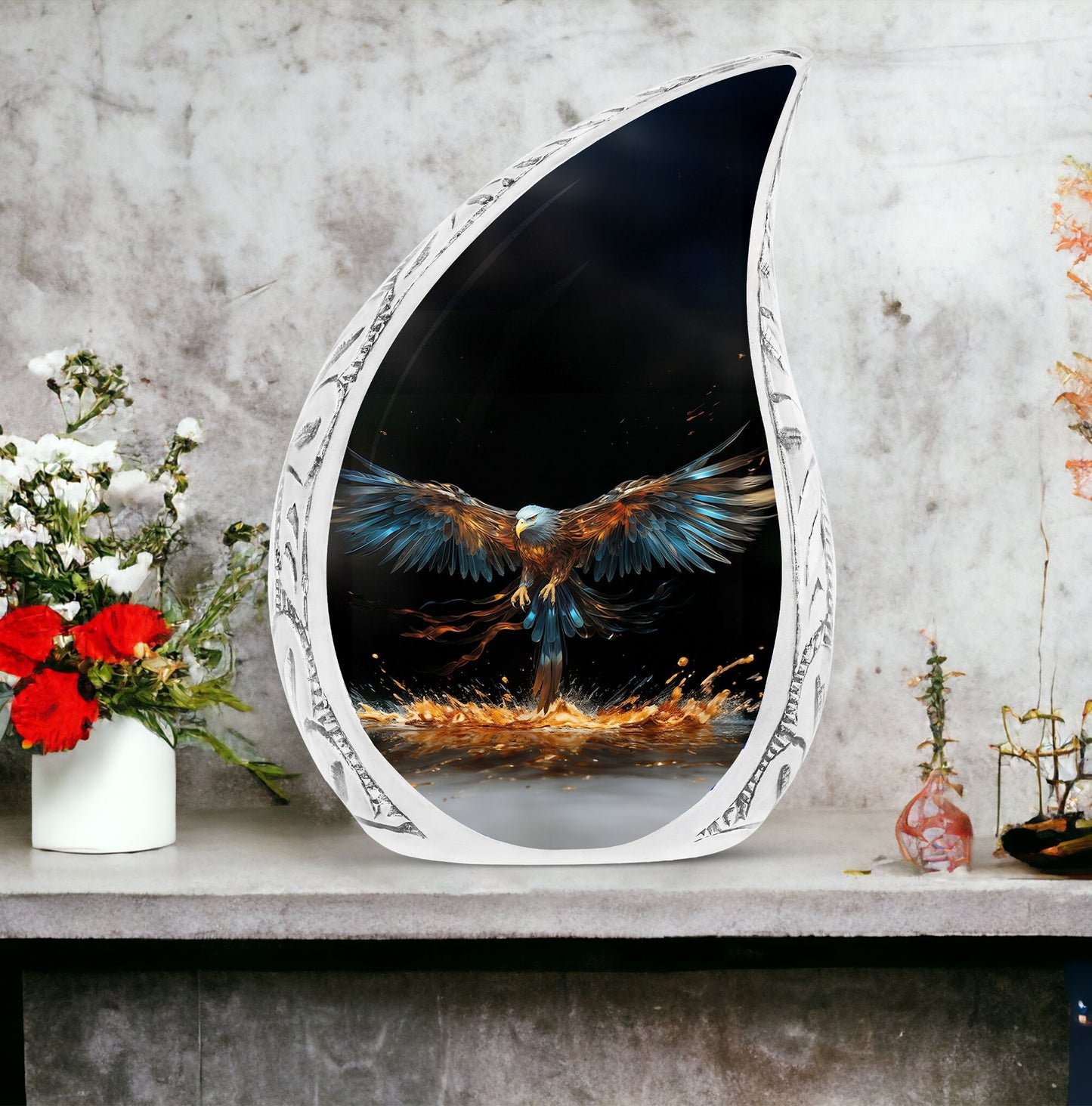 Large white head eagle urn designed for holding adult human ashes, ideal for funerals and memorials