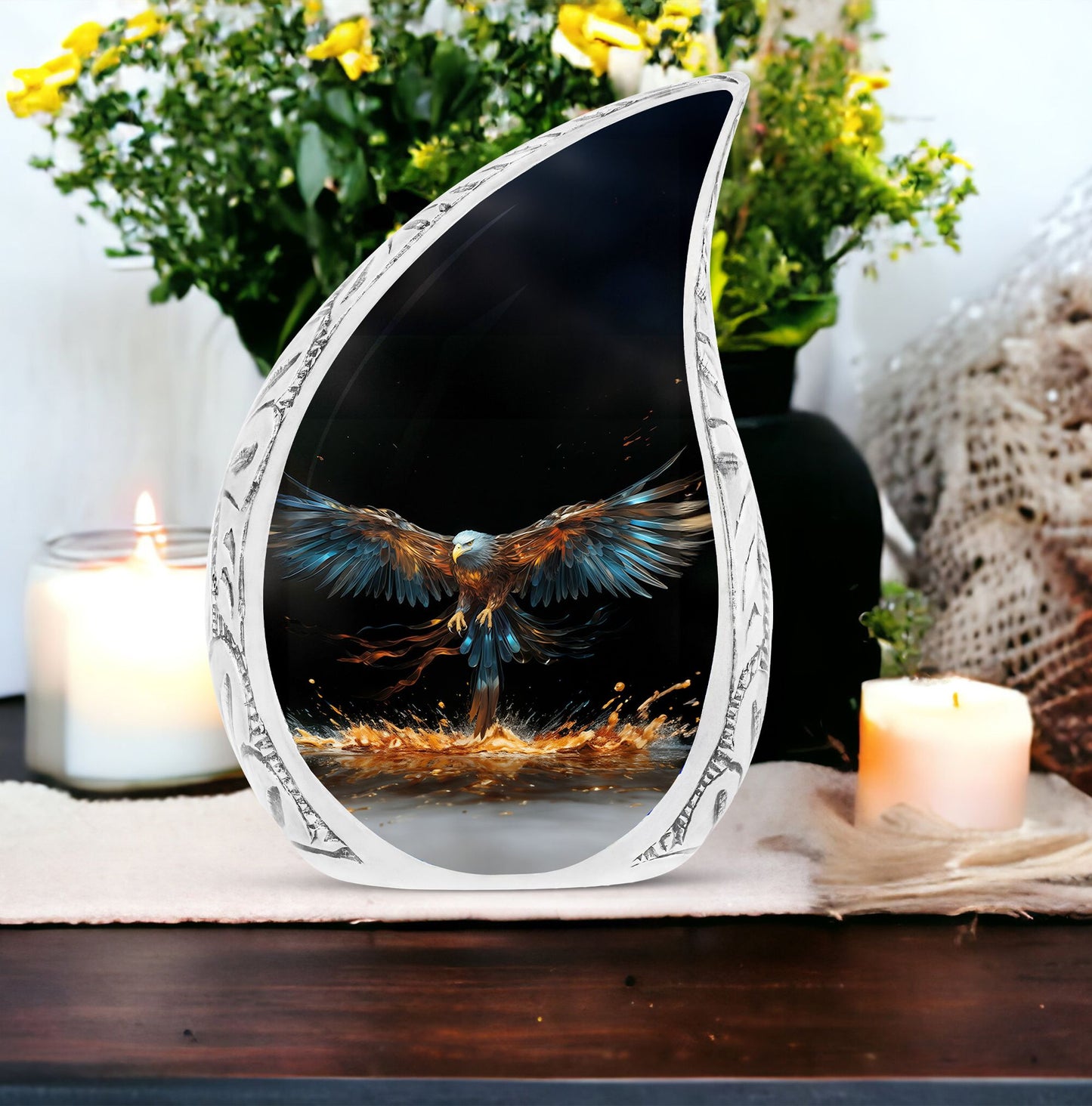 Large white head eagle urn designed for holding adult human ashes, ideal for funerals and memorials