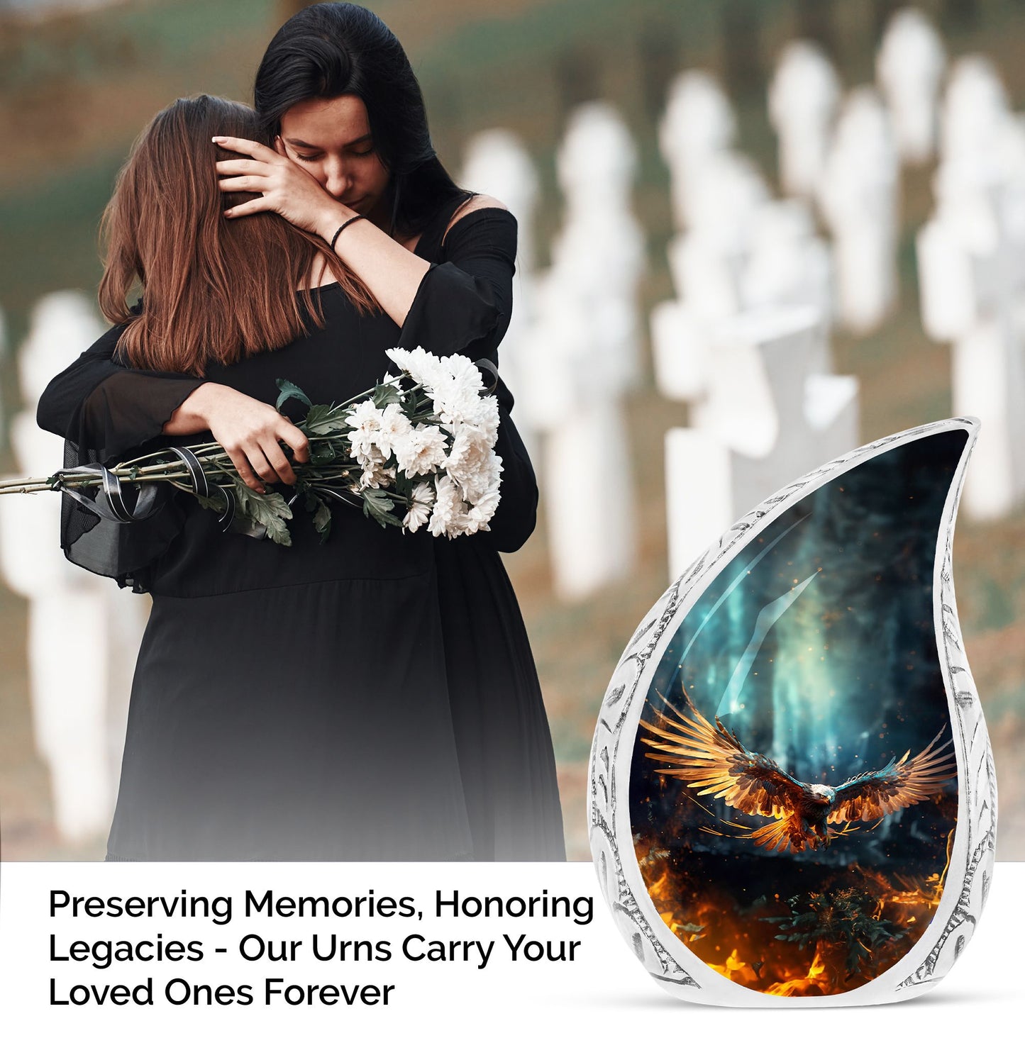 Large Eagle Fiy In Fire urn for ashes, ideal metal cremation urn for dad