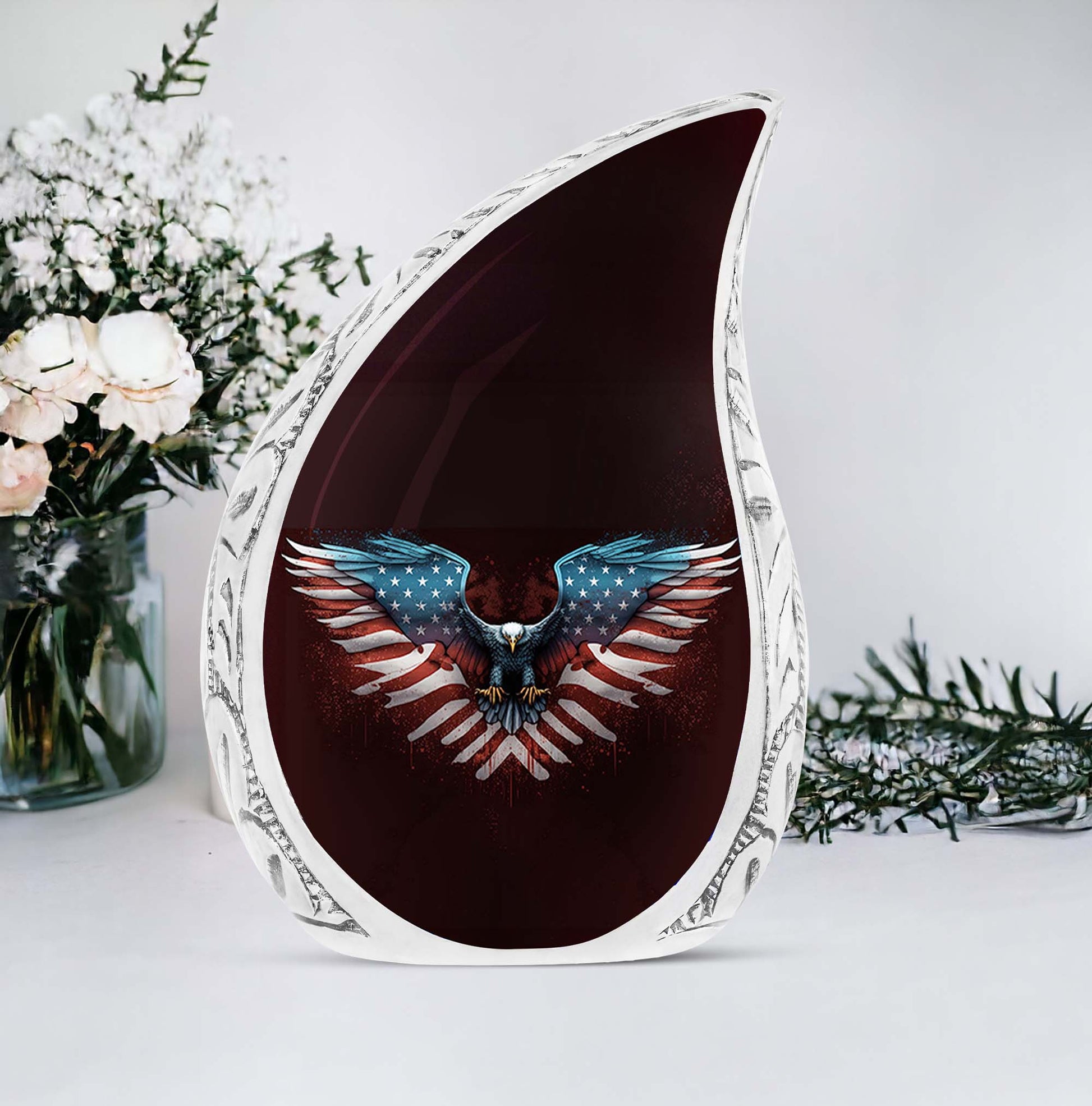 Large American Eagle urn for storing human ashes, ideal for preserving remains of an adult female