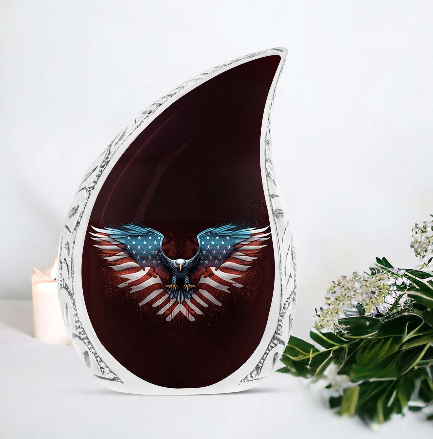 Large American Eagle urn for storing human ashes, ideal for preserving remains of an adult female