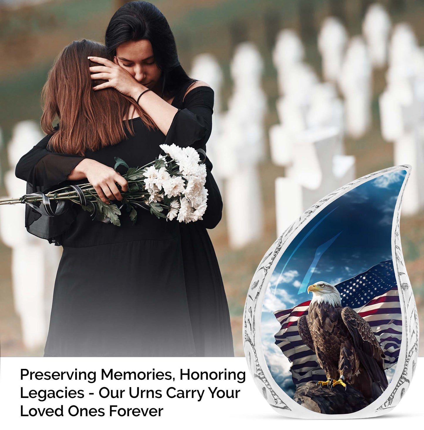 Large Eagle urn with American flag design, ideal for cremation ashes, unique and plain style for men