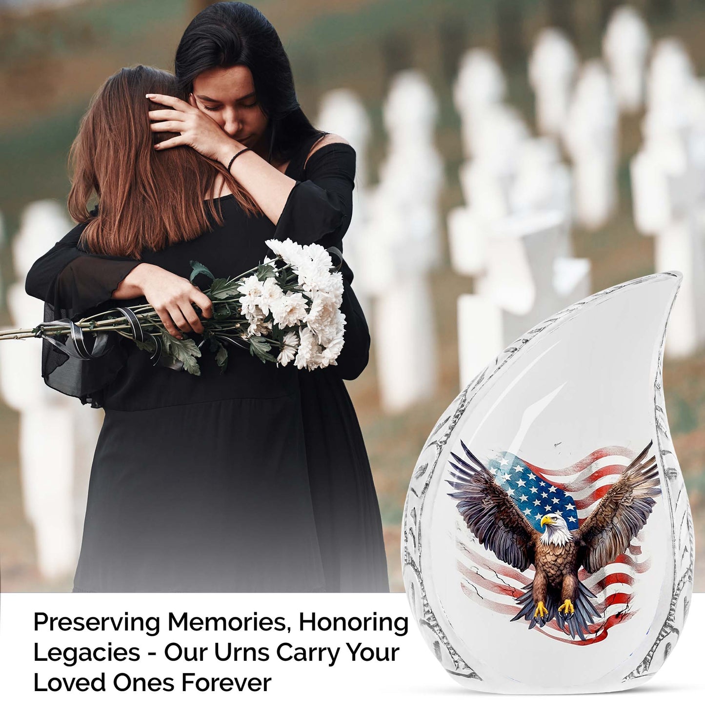 Elegant American flag-themed cremation urn featuring an eagle, suitable for adults' ashes