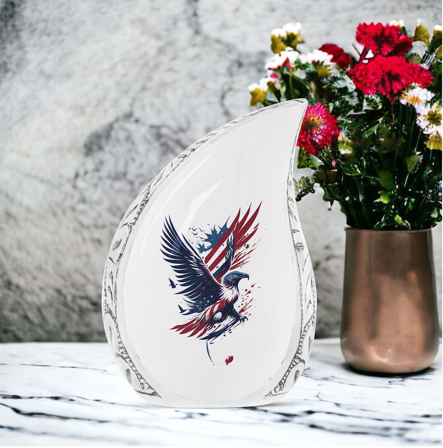 Large Companion Cremation Urn Human Ashes, featuring an Eagle paired with the American Flag illustration