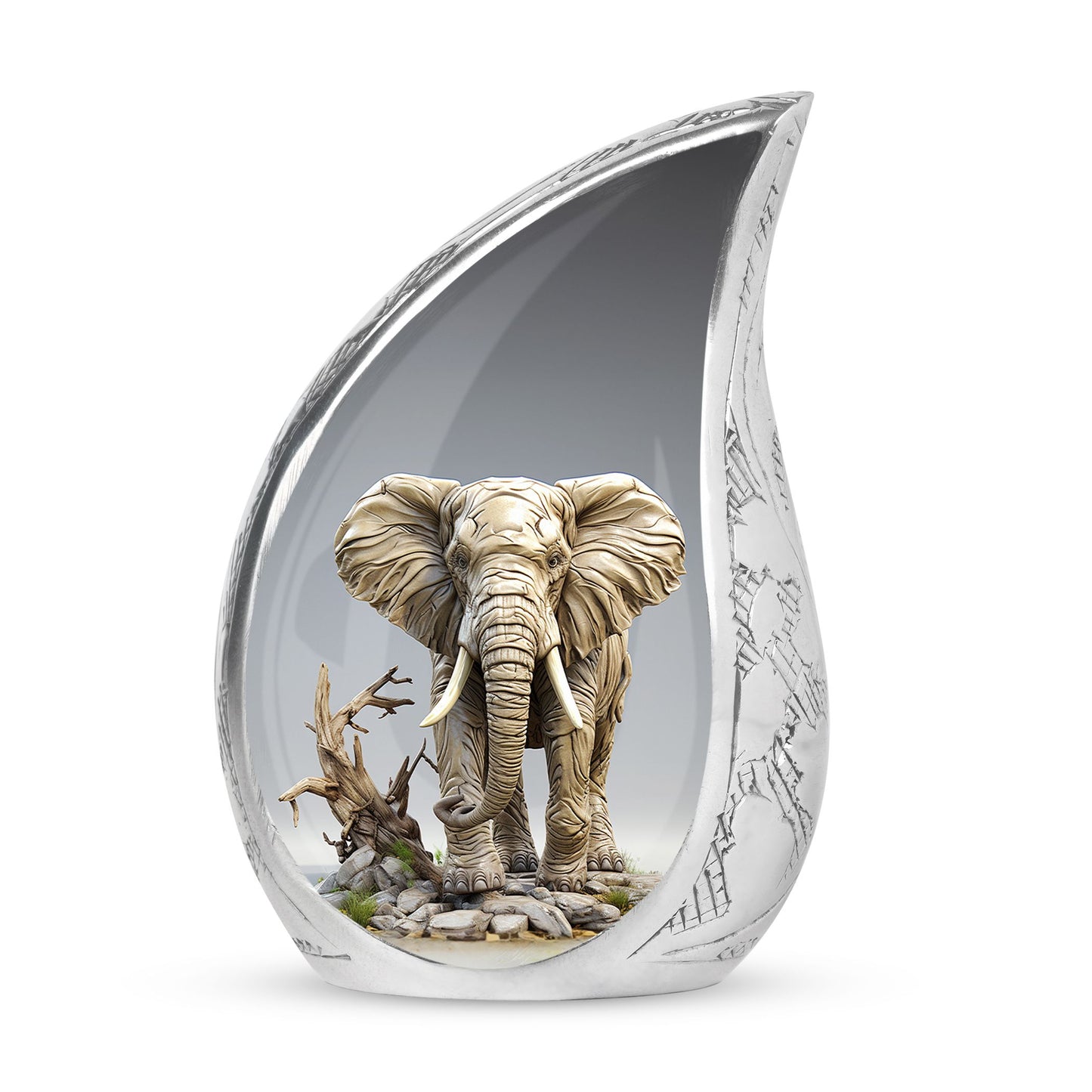 10-inch Large Funeral Urn, Elephant-themed, covered in mud design with 200 cubic inches capacity, ideal for human ashes