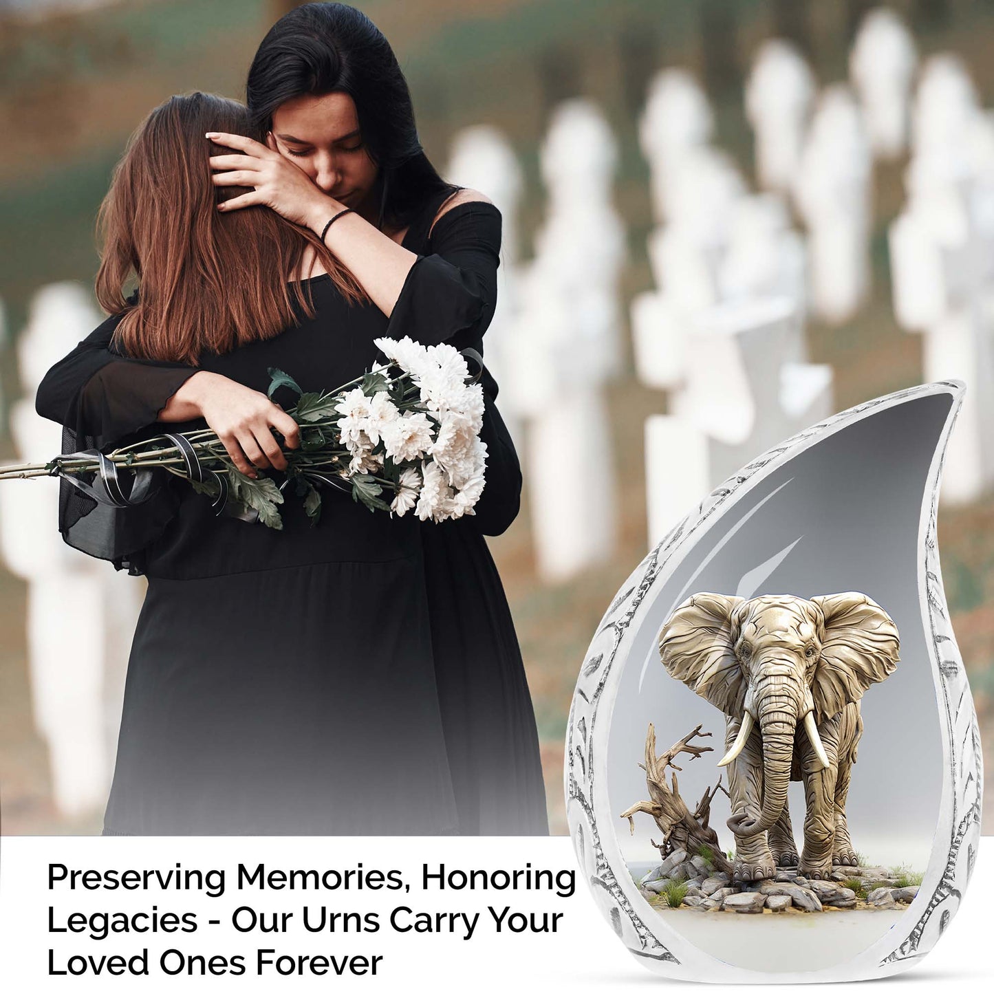 10-inch Large Funeral Urn, Elephant-themed, covered in mud design with 200 cubic inches capacity, ideal for human ashes