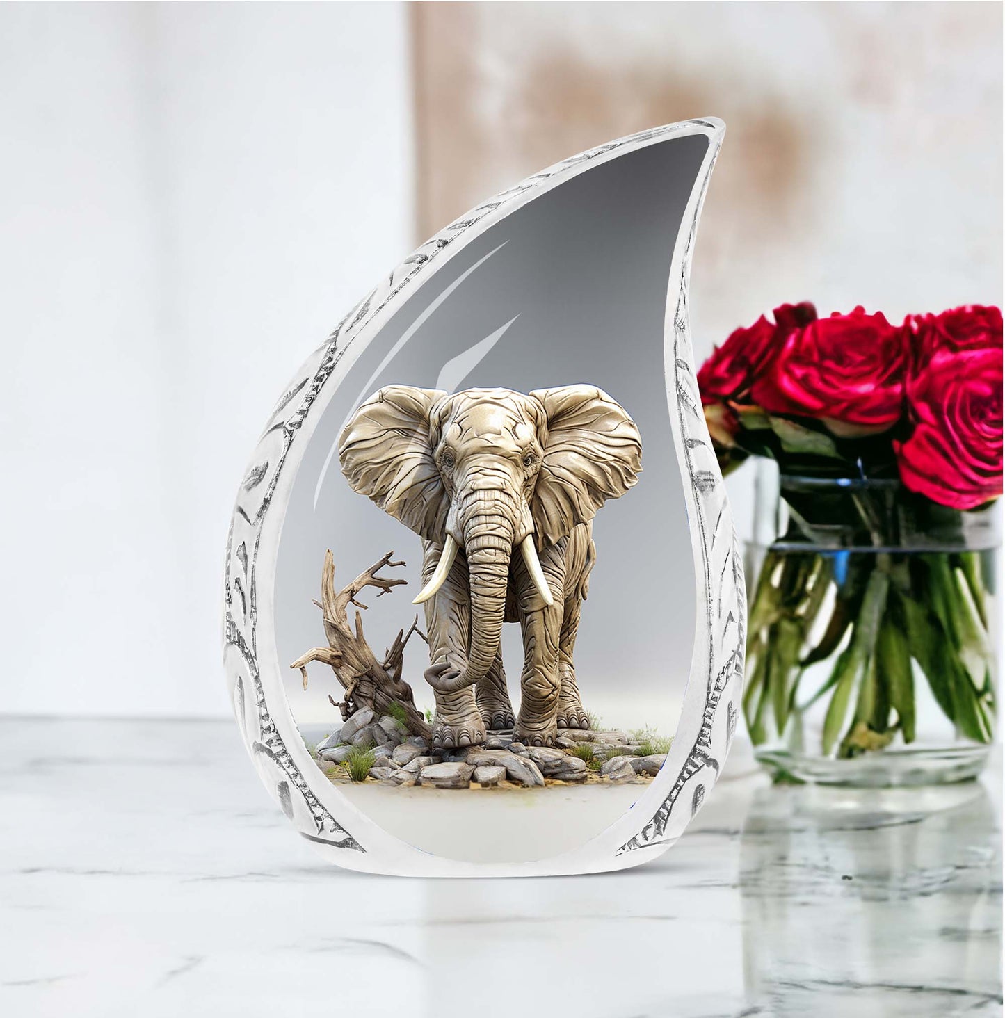 10-inch Large Funeral Urn, Elephant-themed, covered in mud design with 200 cubic inches capacity, ideal for human ashes