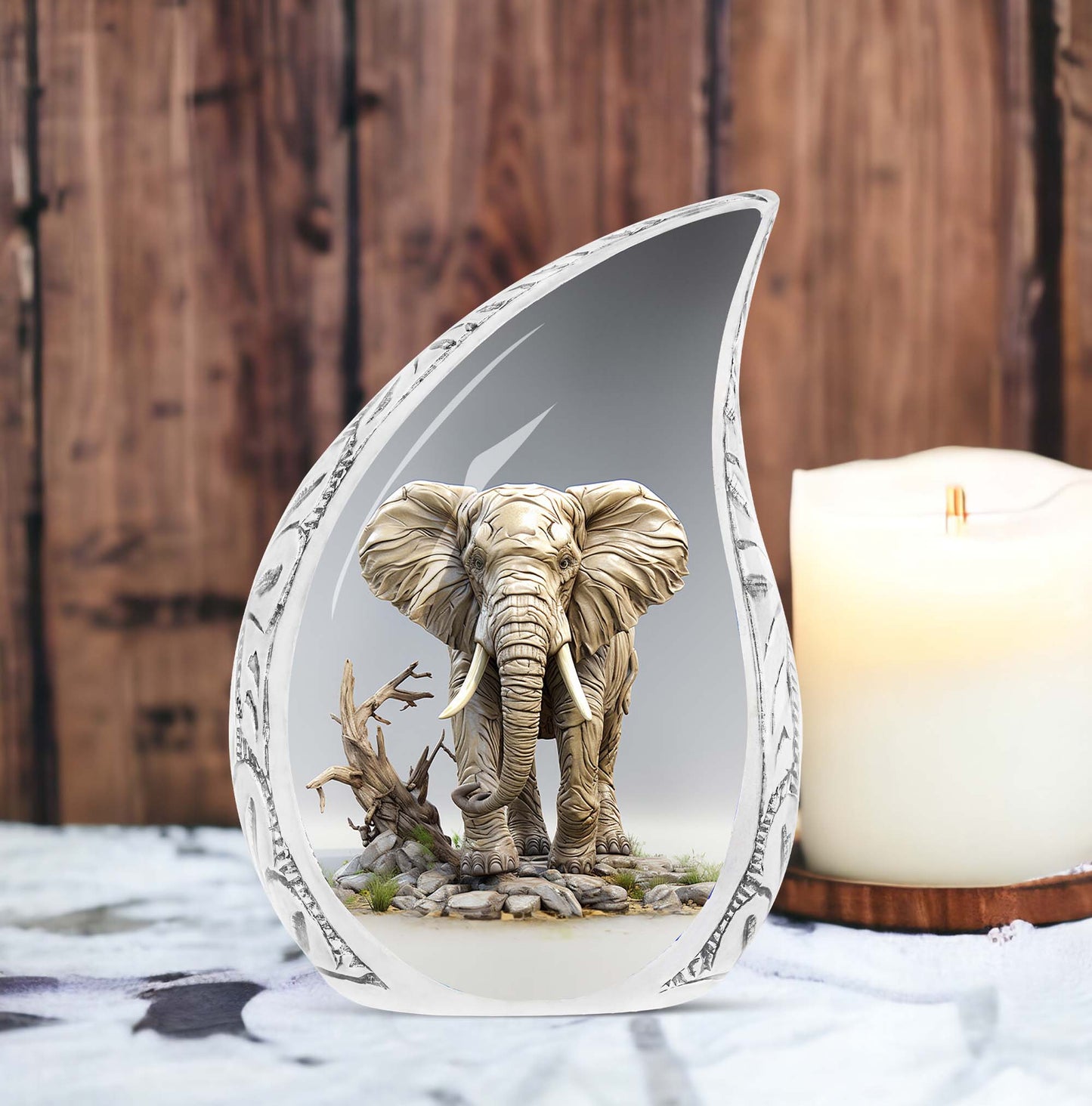 10-inch Large Funeral Urn, Elephant-themed, covered in mud design with 200 cubic inches capacity, ideal for human ashes