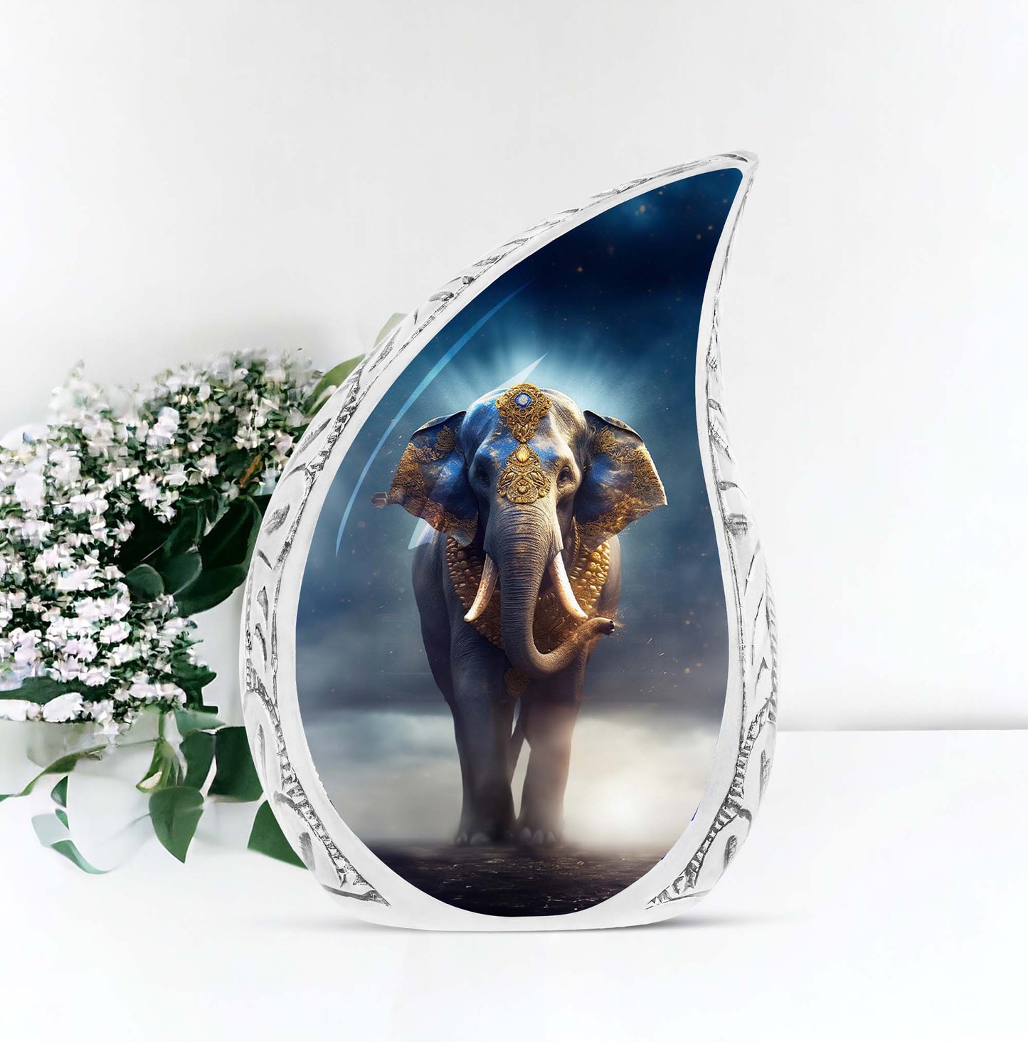 Large majestic elephant designed cremation urn, a unique choice for adult female human ashes