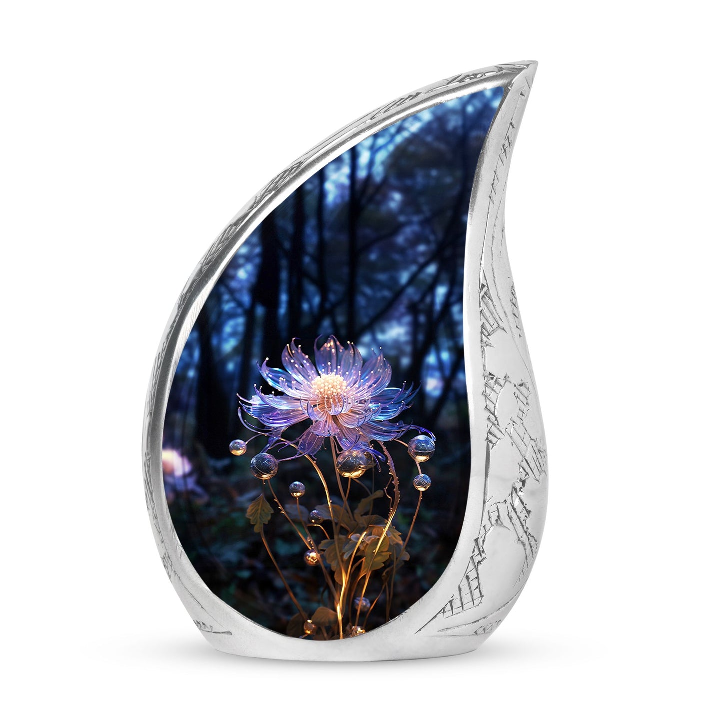 Large urn for adult male ashes featuring a fantasy lily design, ideal for memorized cremation preservation