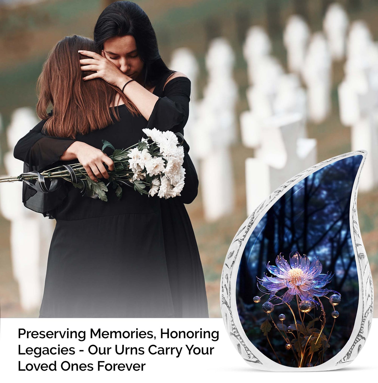 Large urn for adult male ashes featuring a fantasy lily design, ideal for memorized cremation preservation