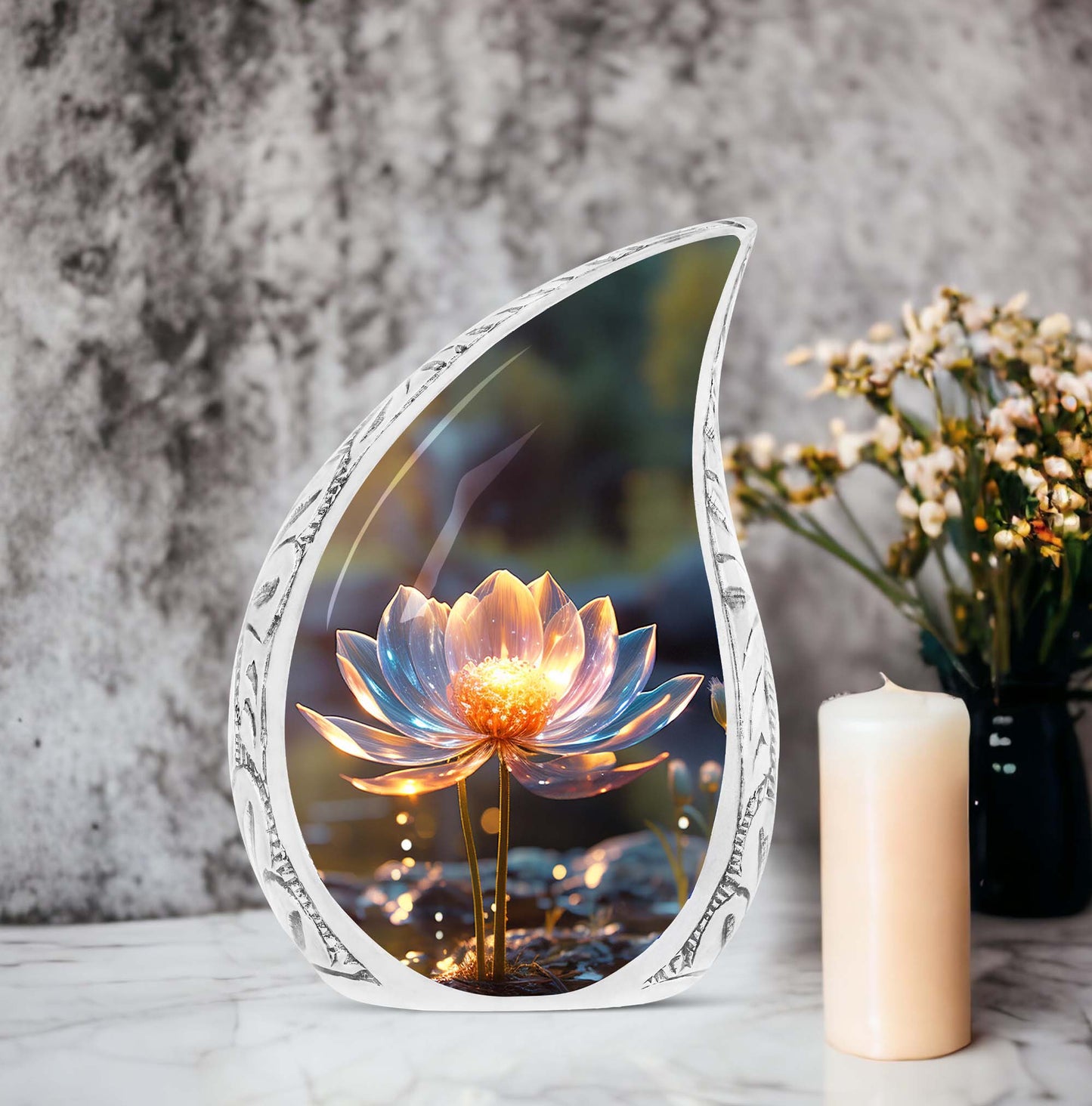 Large Cremation Urn titled 'Lilly in a Mud', suitable for both men and women to preserve human ashes