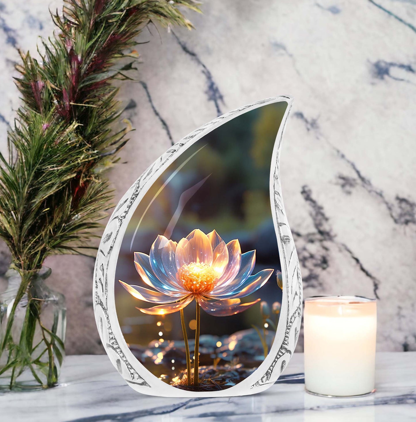 Large Cremation Urn titled 'Lilly in a Mud', suitable for both men and women to preserve human ashes