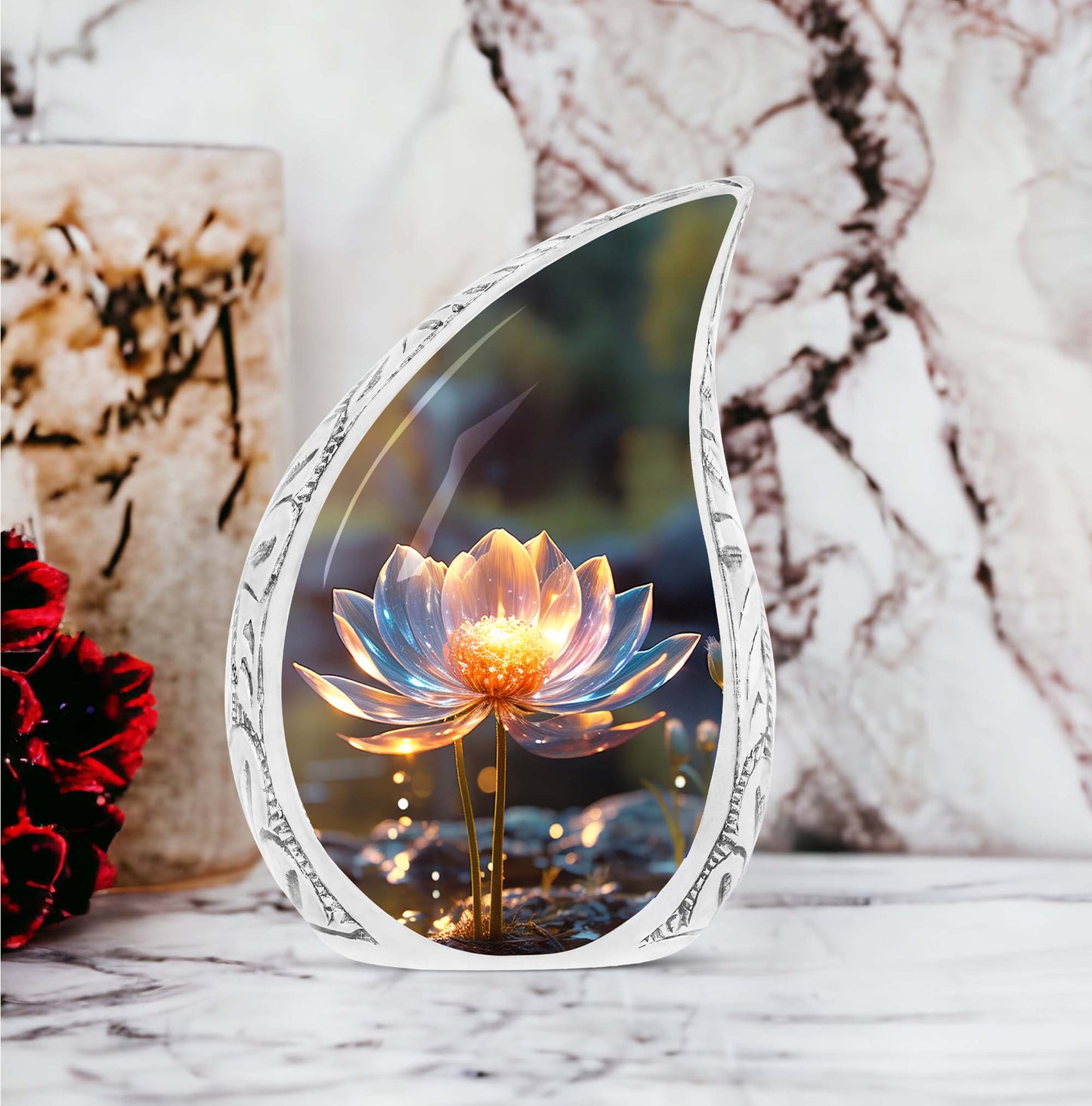 Large Cremation Urn titled 'Lilly in a Mud', suitable for both men and women to preserve human ashes