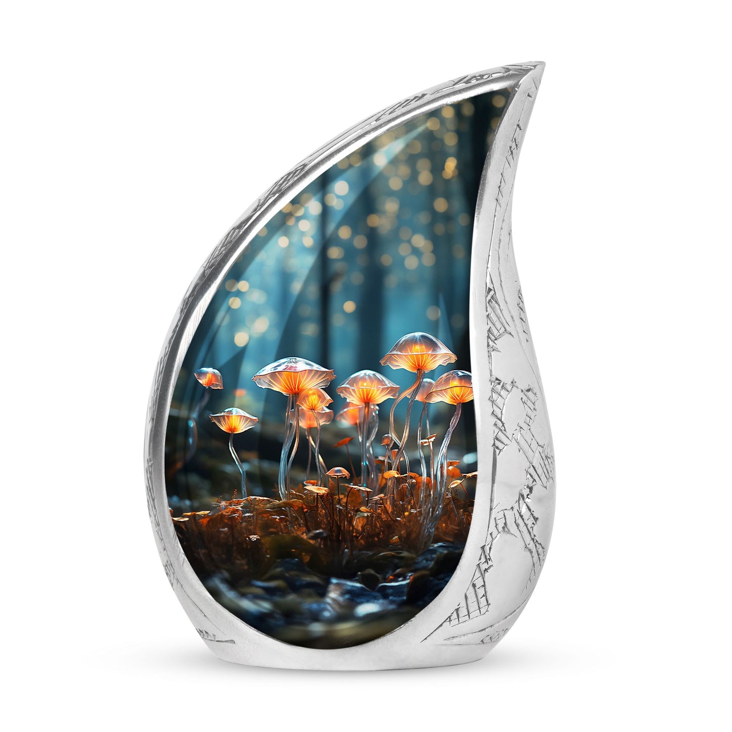 Unique lighting mushroom design on large cremation urns, ideal for adult men's ashes, exemplifying funeral and memorial urns
