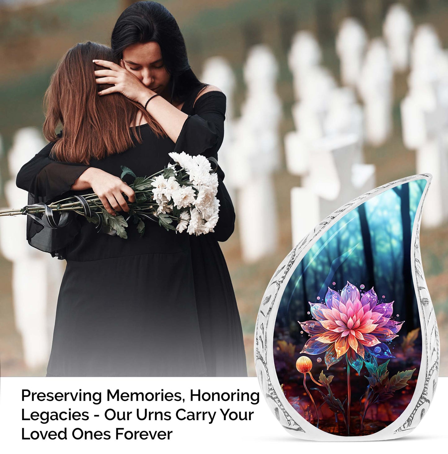 Large, decorative hologram Lilly urn for storing ashes of adult female or male person