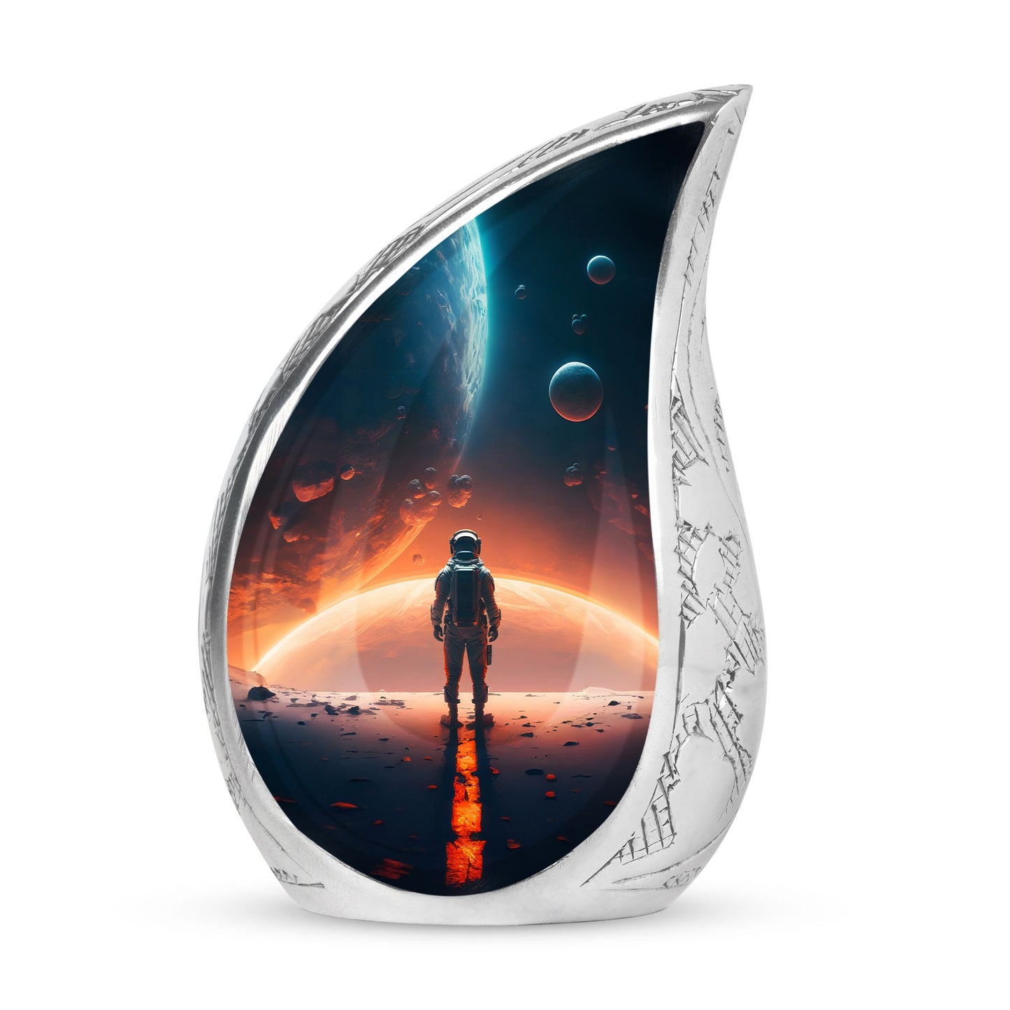 Astronaut Standing in Space Cremation Urn | Unique Drop Shape Urn For Ashes