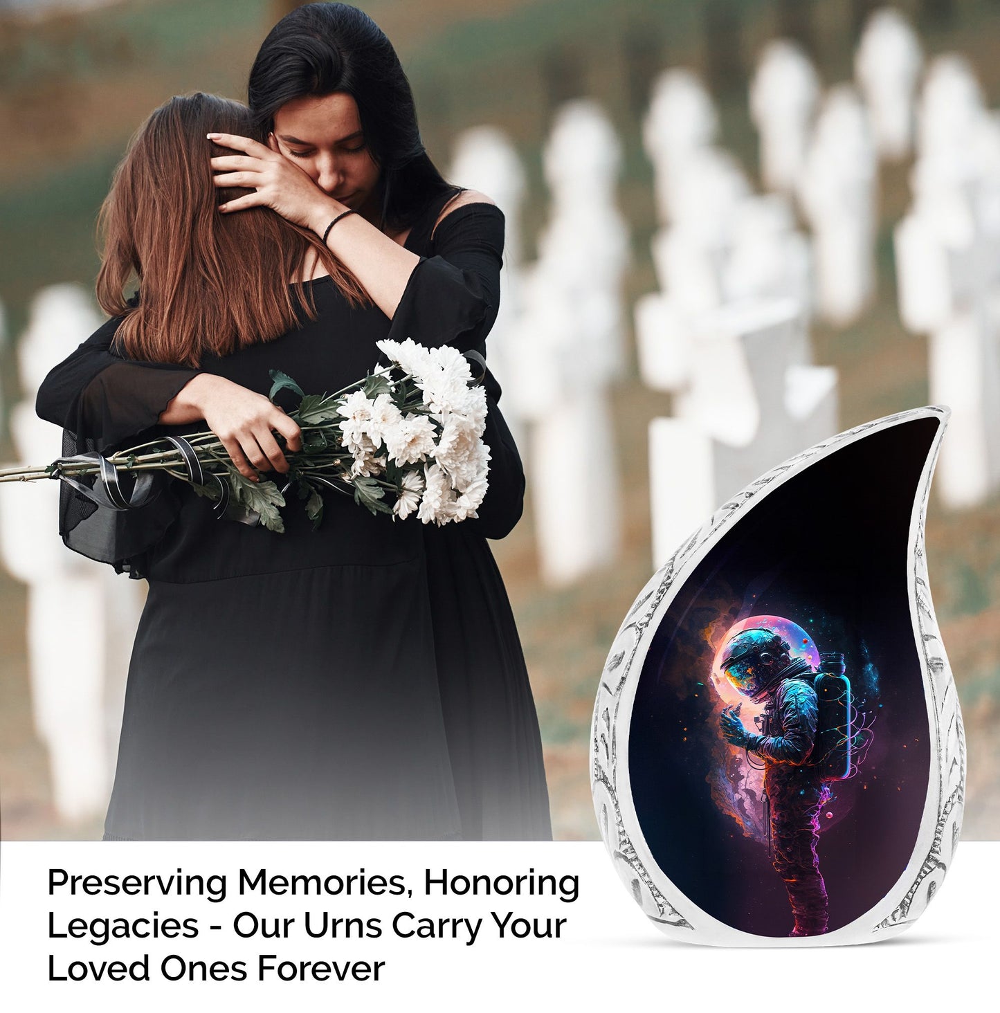 Large Astronaut Digital Art Burial urn, a unique cremation container for ashes of adults